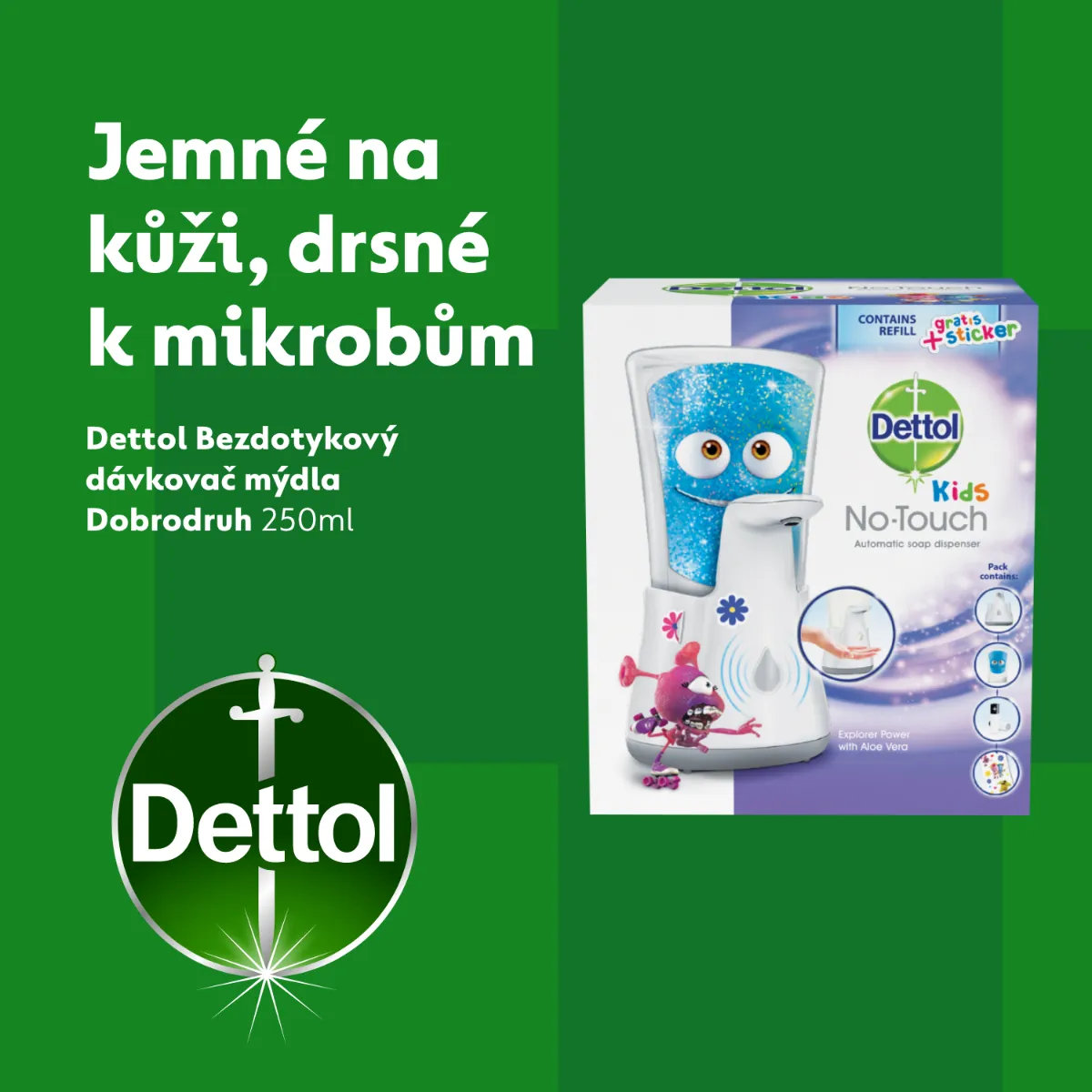 Dettol Kids Bezdotykový dávkovač mýdla Dobrodruh 250 ml