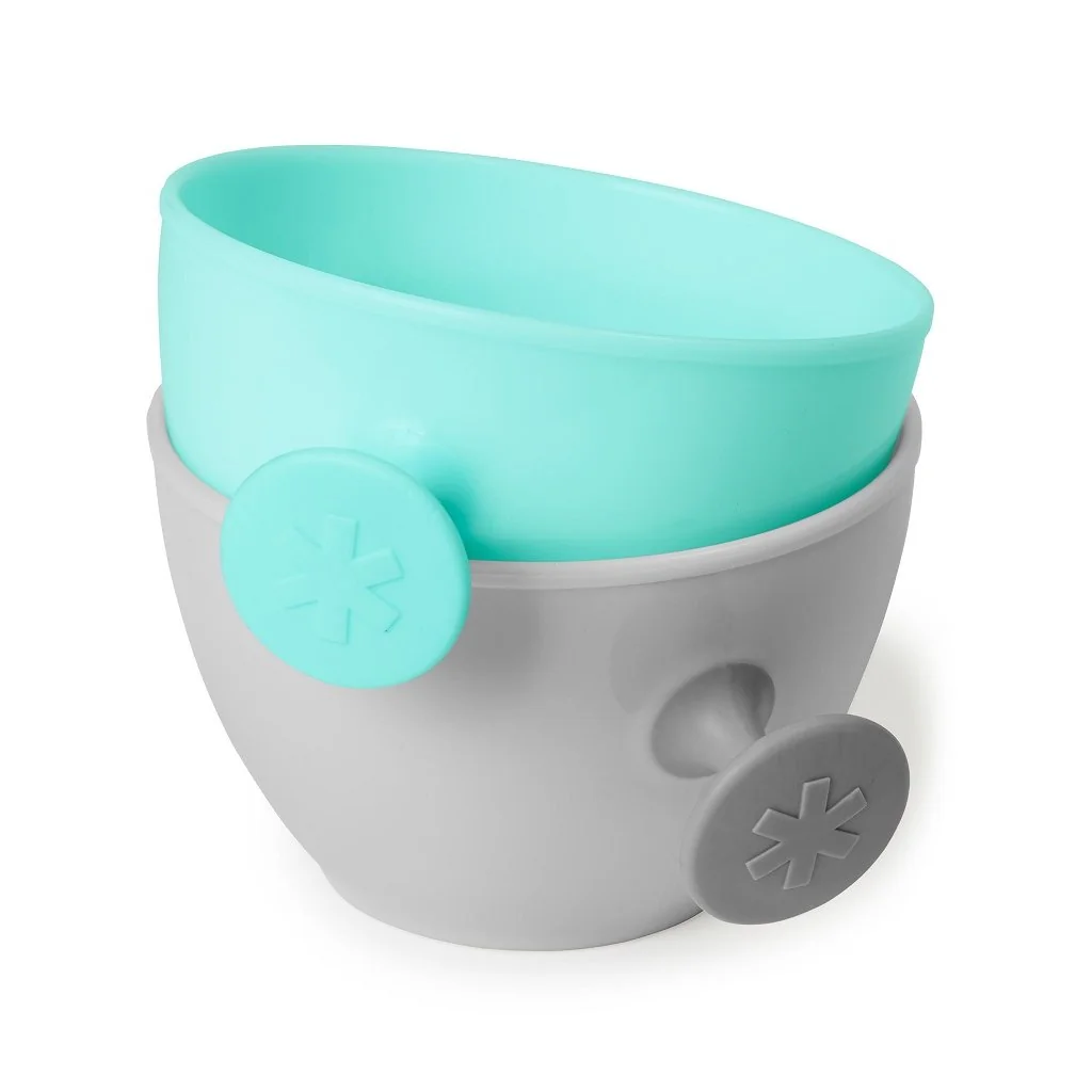 SKIP HOP Set jídelní s hrníčkem 5 ks Easy-Feed Mealtime Set Teal/Grey 6m+