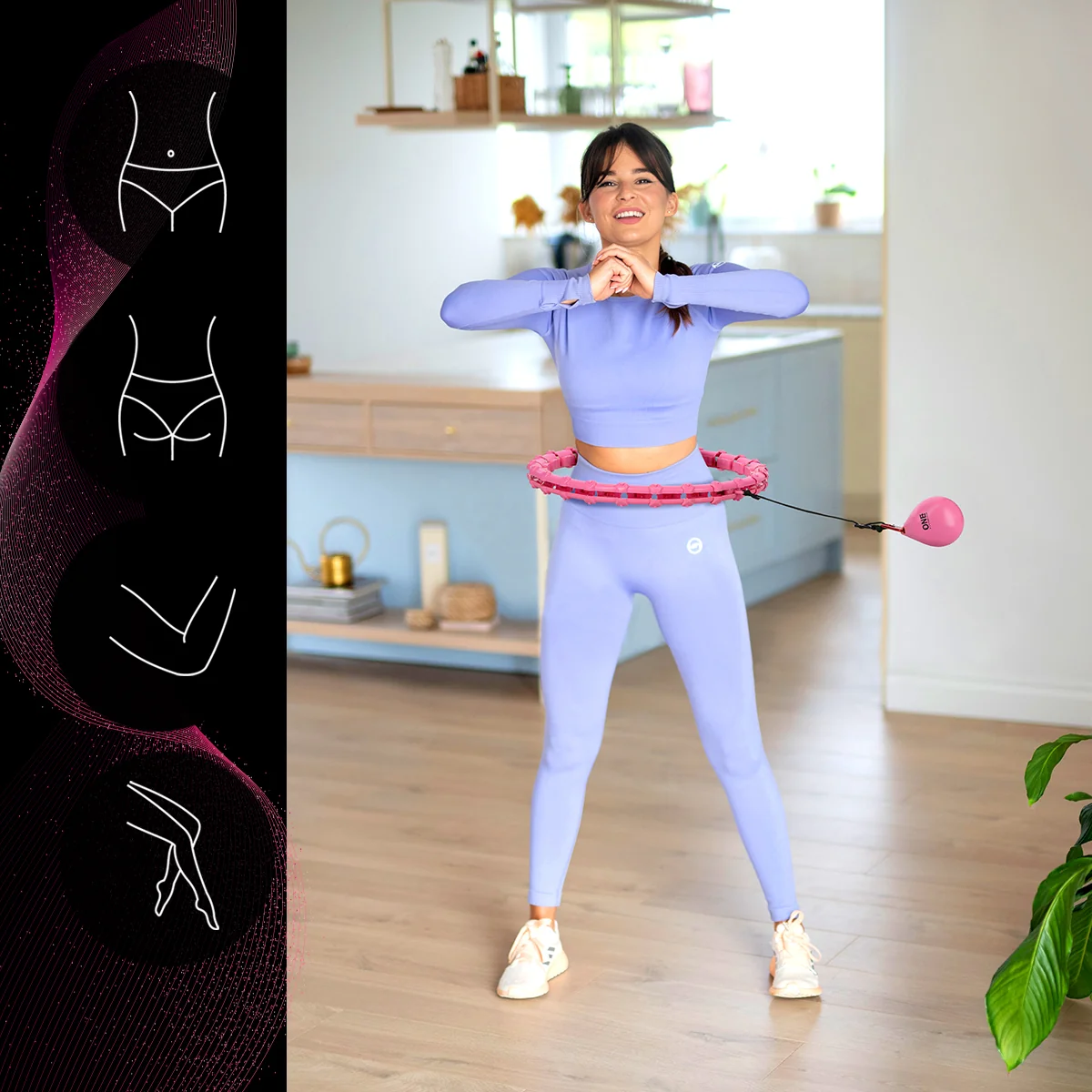 One Fitness Sada masážní hula hoop OHA02 se závažím a zeštíhlujícího pásu BR160 růžová