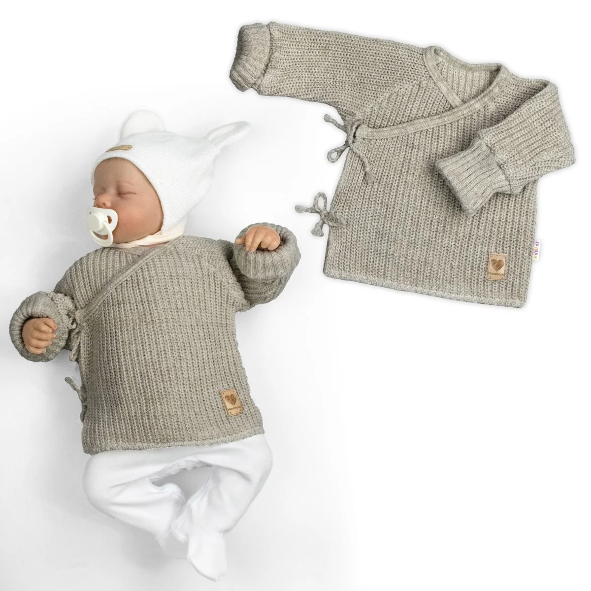 Baby Nellys Kojenecký svetřík, rostoucí, na zavazování na boku - tm. béžová, 62/68