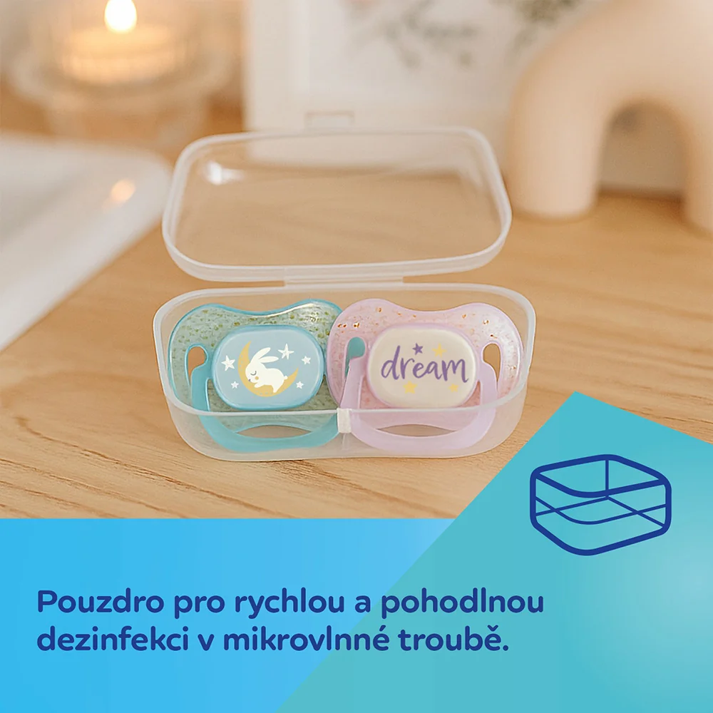 Canpol babies Svítící silikonový dudlík symetrický 18m+ 2 ks holka