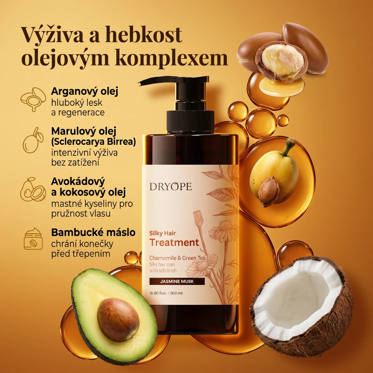 DRYOPE Jasmine Musk intenzivní pečující kúra na vlasy 500 ml