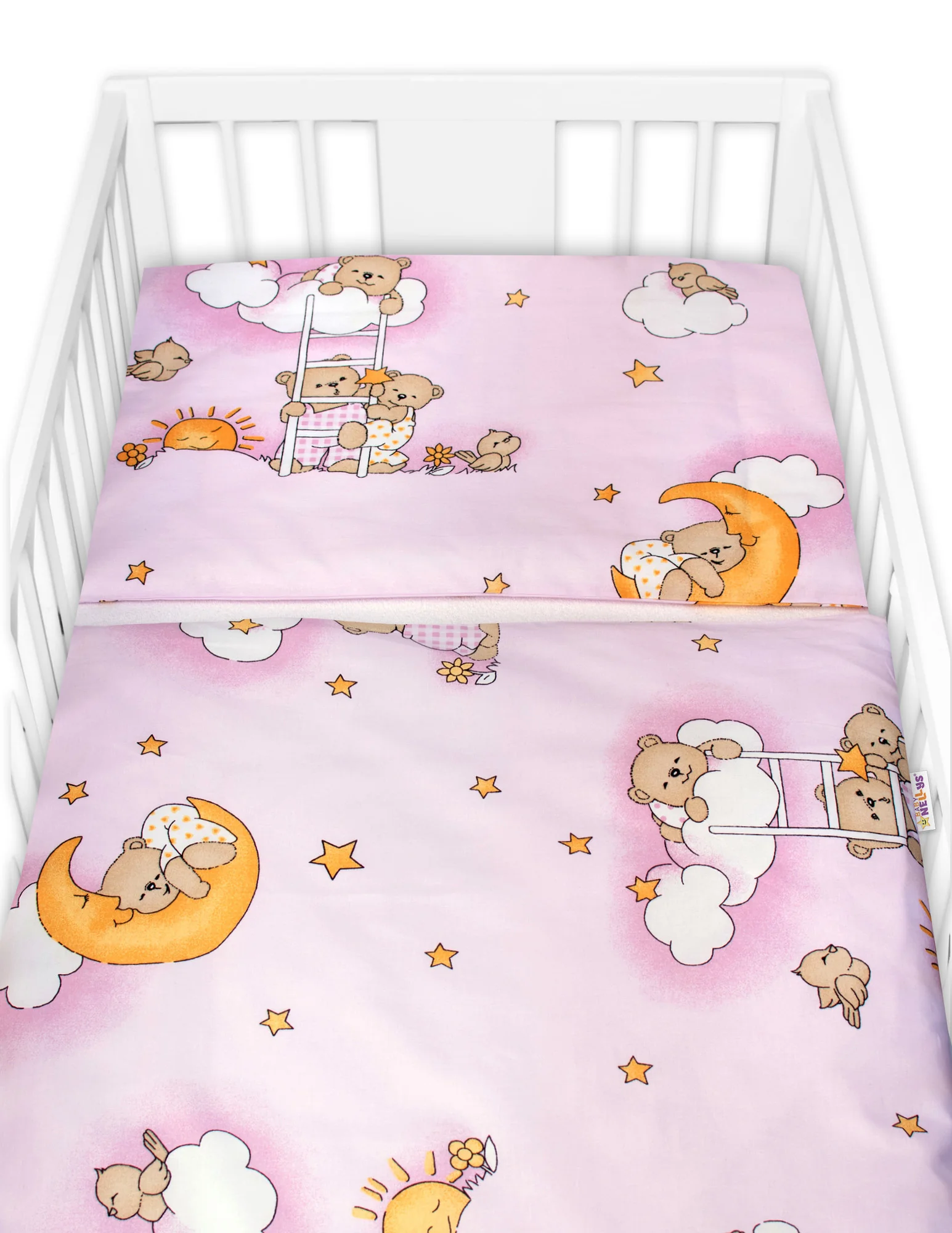 Baby Nellys Mantinel s povlečením Premium, , 3D sada, Medvídek na žebříku,růžový, 135x100cm