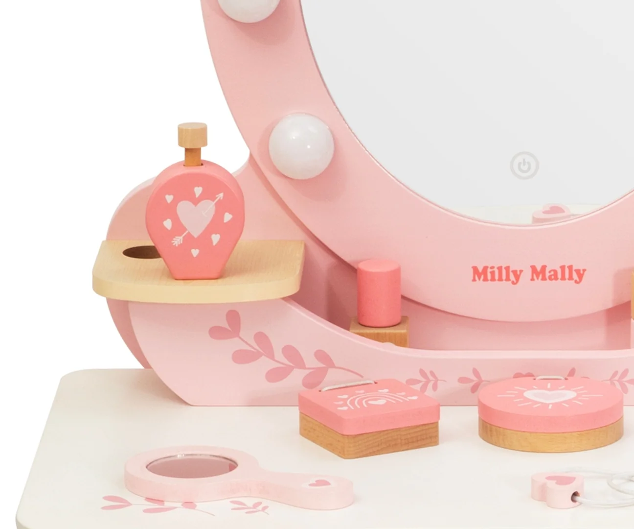Milly Mally Kosmetický stolek Elly s LED osvětlením a doplňky – bílá, růžová