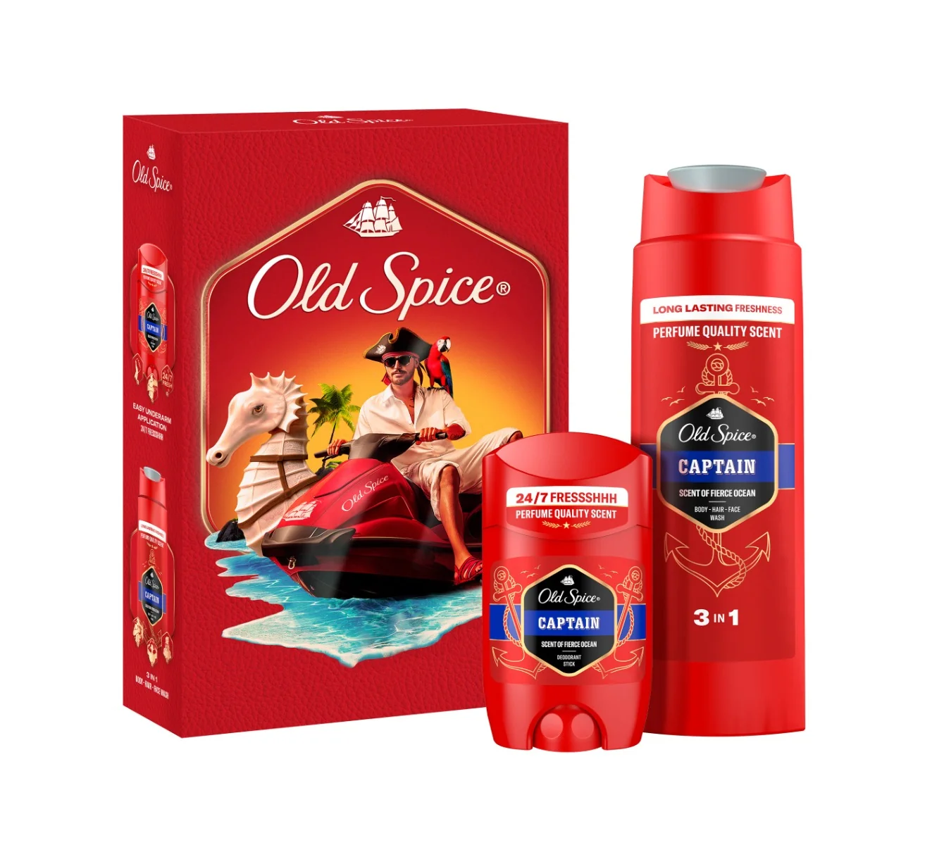 Old Spice Xmass sada Captain tuhý deodorant a sprchový gel 50 ml + 250 ml