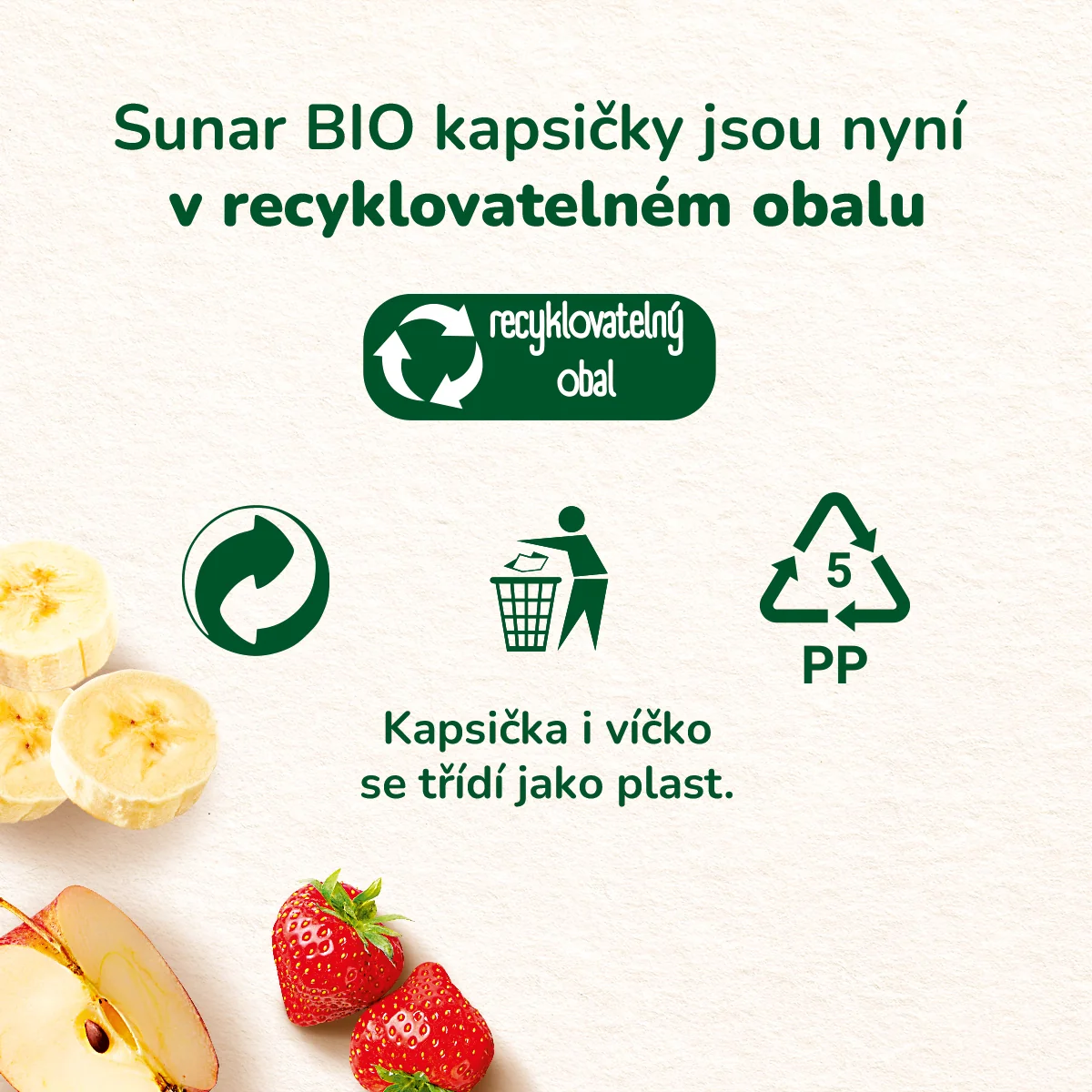 Sunar BIO Banán, jablko, jahoda, malina 4m+ kapsička 100 g