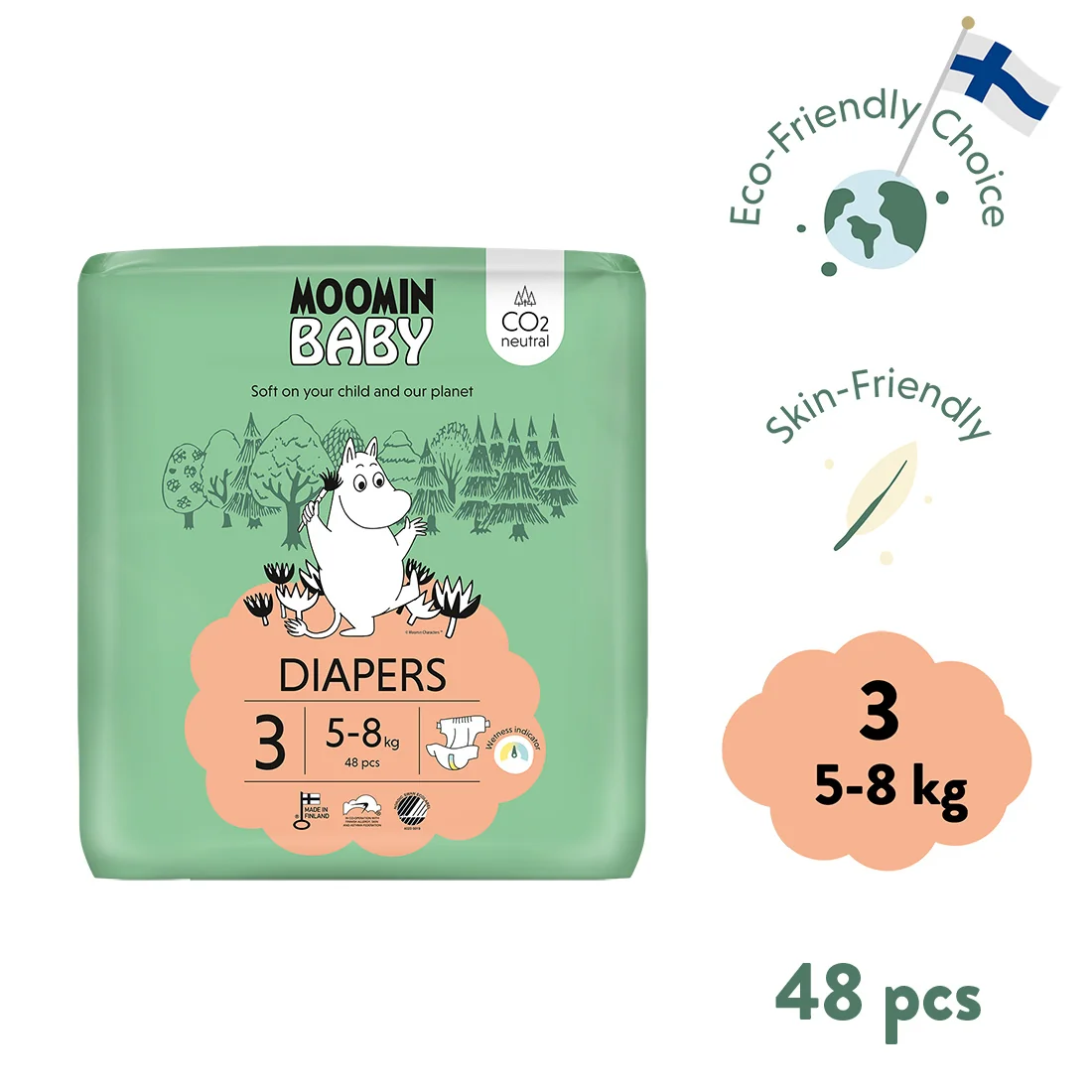 Moomin Baby 3 Midi 5–8 kg eko pleny 48 ks