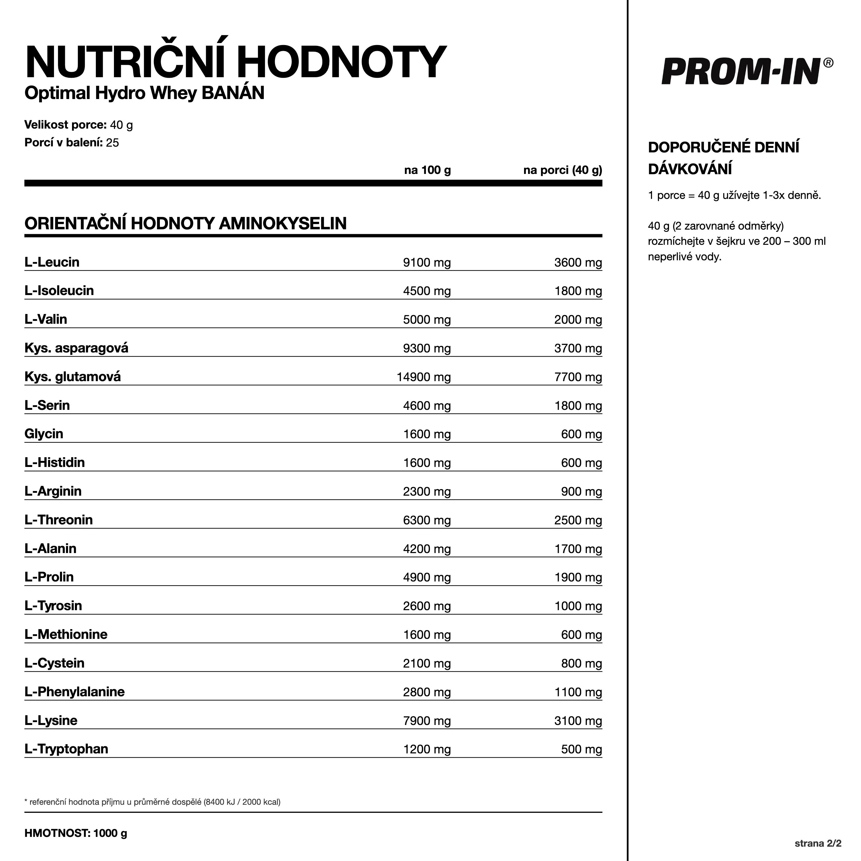 PROM-IN Hydro Optimal Banán 1000 g