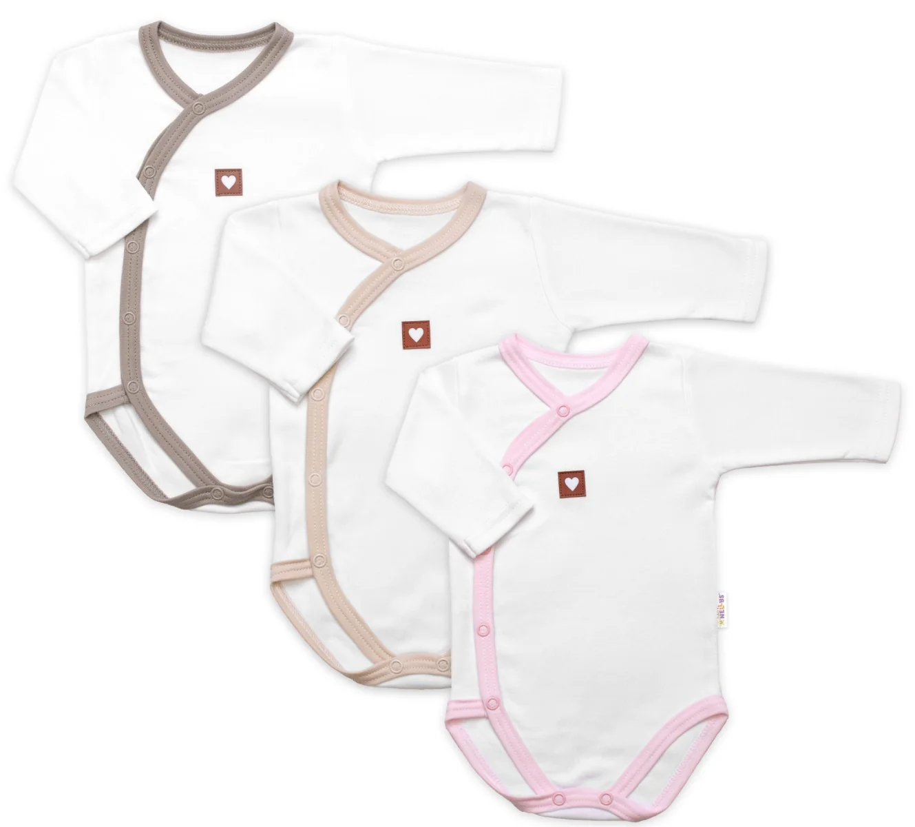 Baby Nellys Rostoucí výhodná sada, 3x Body Nature - růžová/béžová/taupe, vel. 56/62