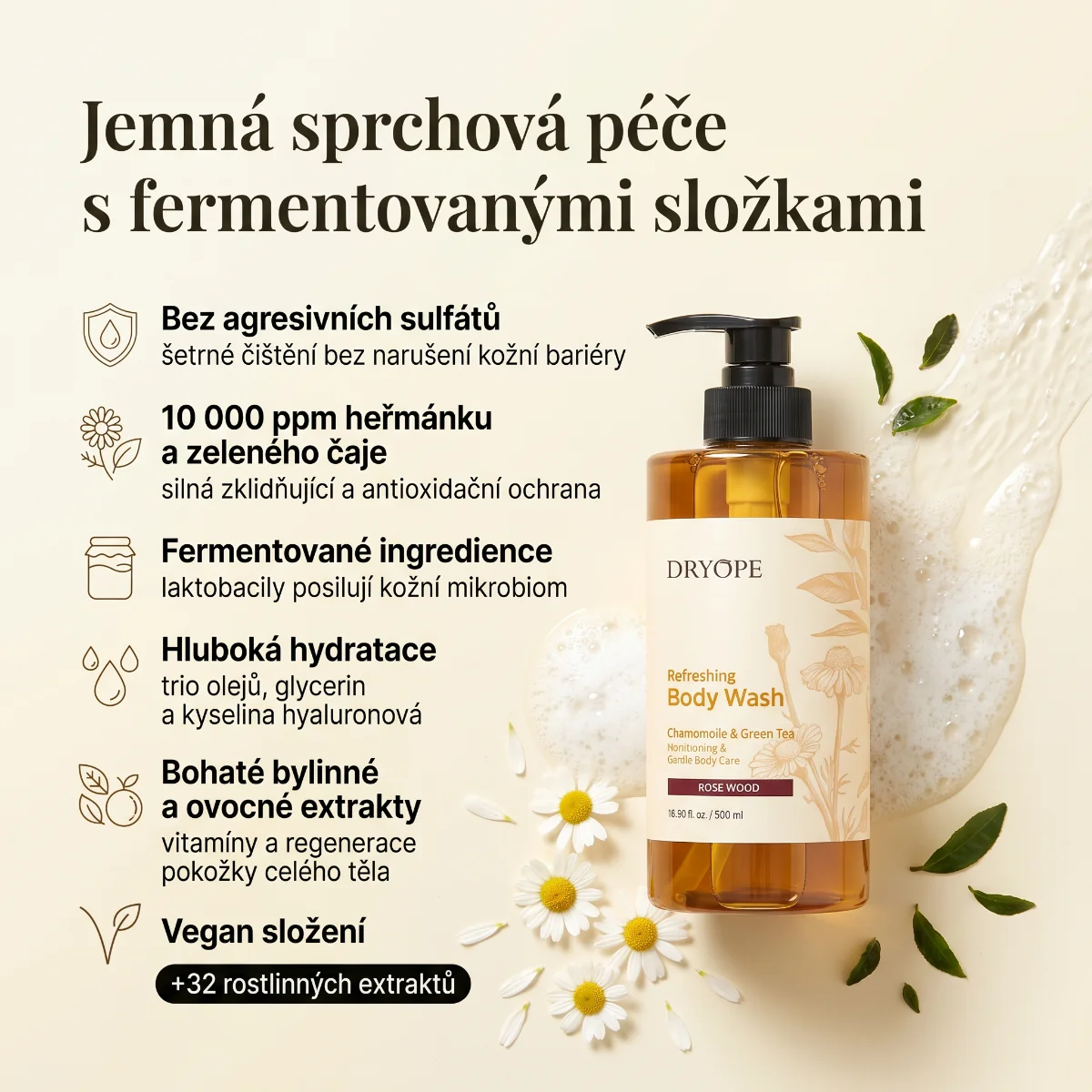 DRYOPE Rose Wood osvěžující body wash 500 ml