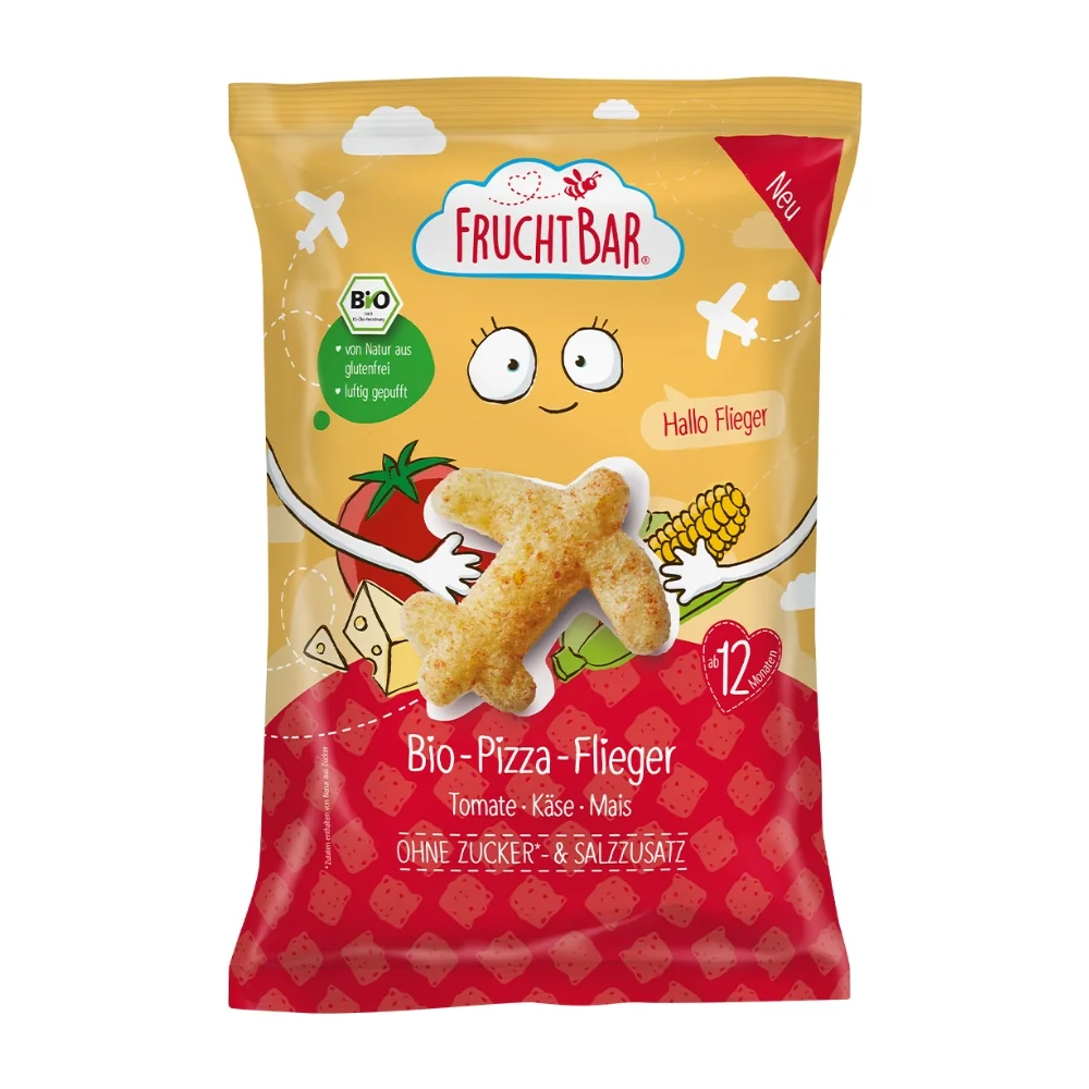 FruchtBar BIO Kukuřičné křupky Letadla - s rajčetem, mrkví a sýrem 30 g