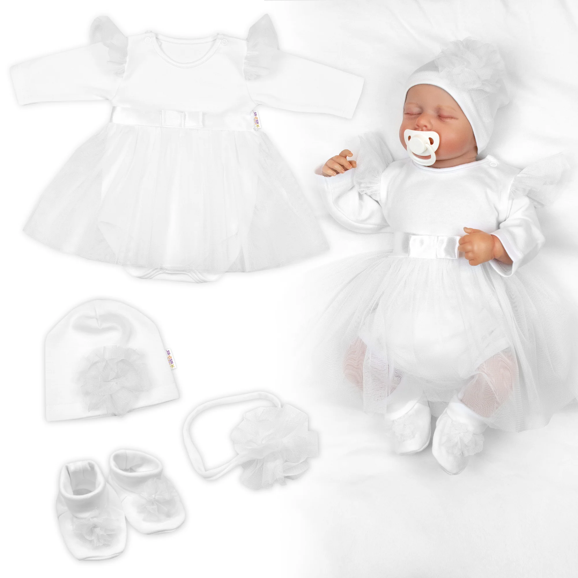 Baby Nellys Luxusní 4D slavnostní sada oblečení pro miminko Girl - bílá
