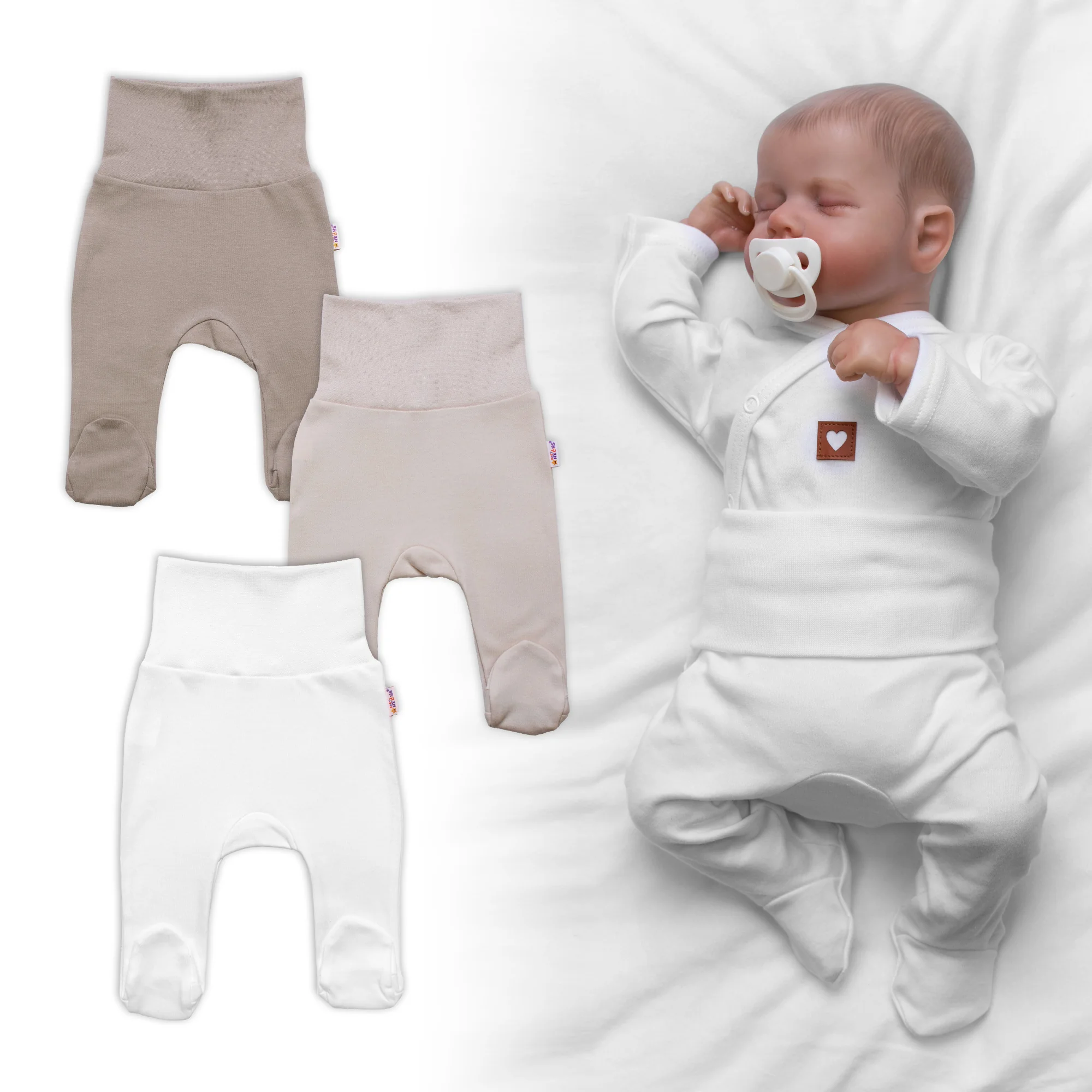 Baby Nellys Rostoucí výhodná sada, 3x polodupačky - béžová/taupe/bílá, vel. 62/68