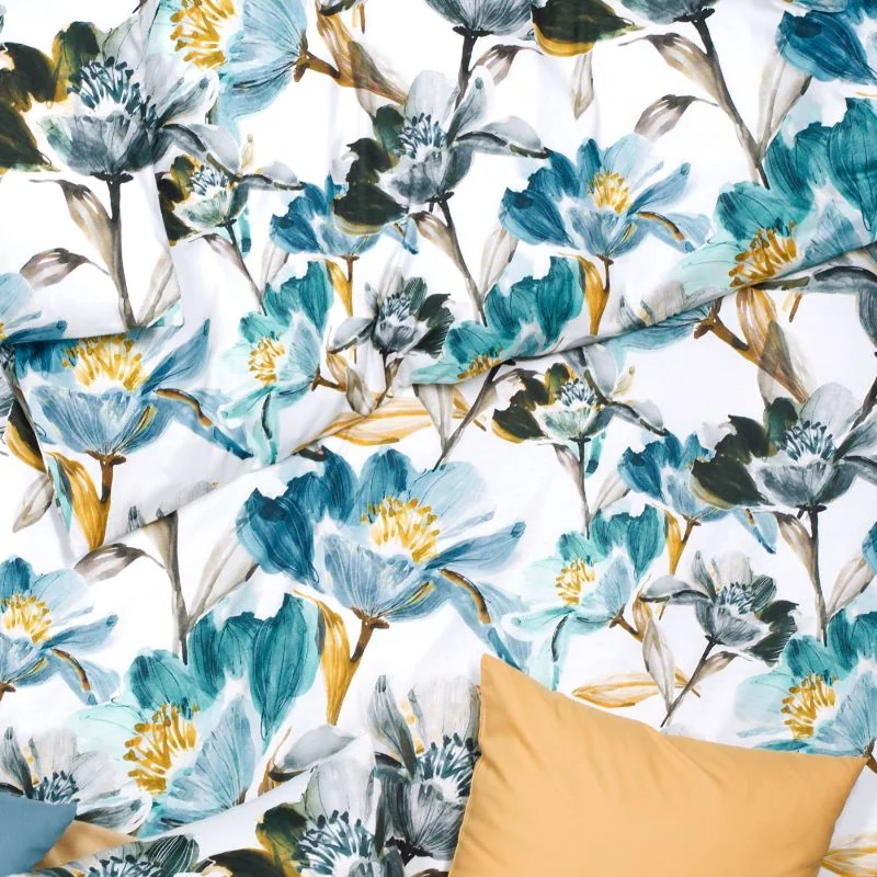 SCANquilt povlečení ART JERSEY aqua bloom tyrkysovošedá 140 x 200/70 x 90 cm 