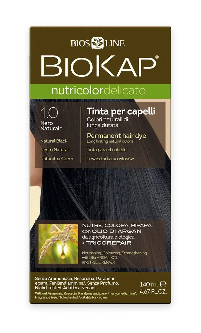 BIOKAP Nutricolor Delicato 1.0 Černá přírodní barva na vlasy 140 ml