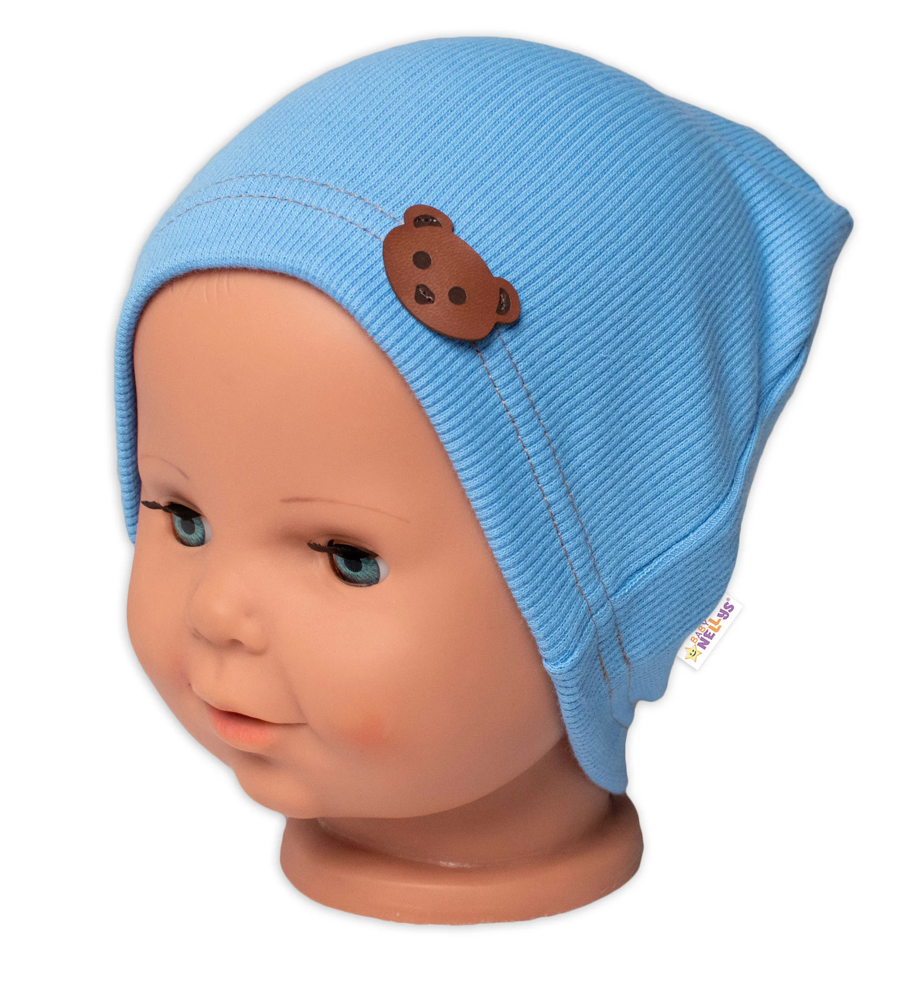 Baby Nellys Žebrovaná čepice Medvídek - modrá vel. 92/98