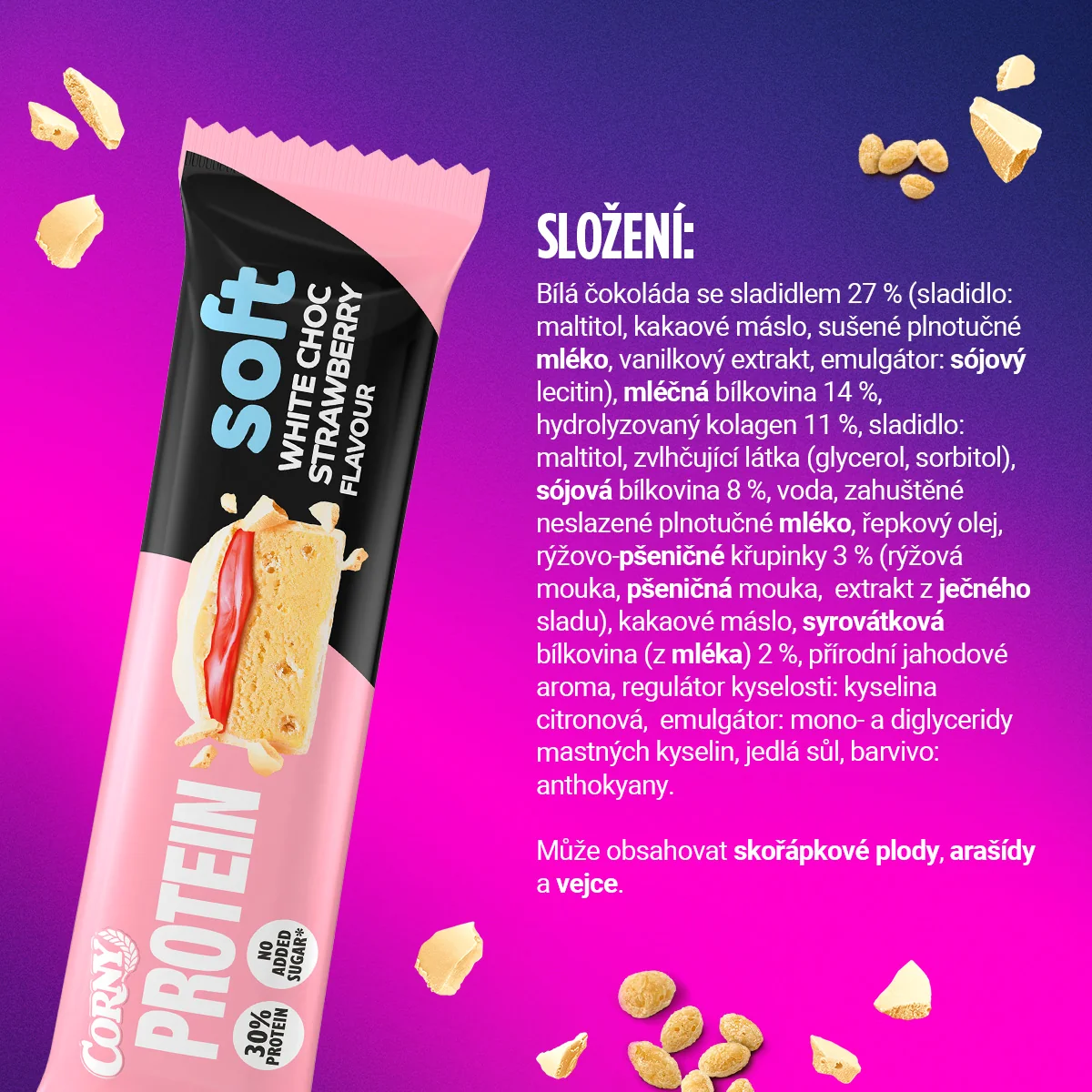 Corny Protein SOFT bílá čokoláda-jahoda 45 g