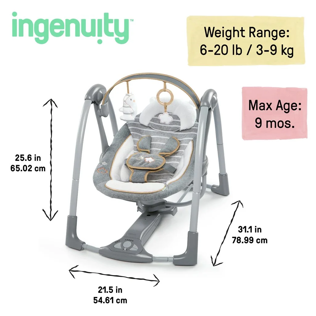 Ingenuity Houpačka konvertibilní cestovní s melodií Bella Teddy™ 0m+ do 9kg 