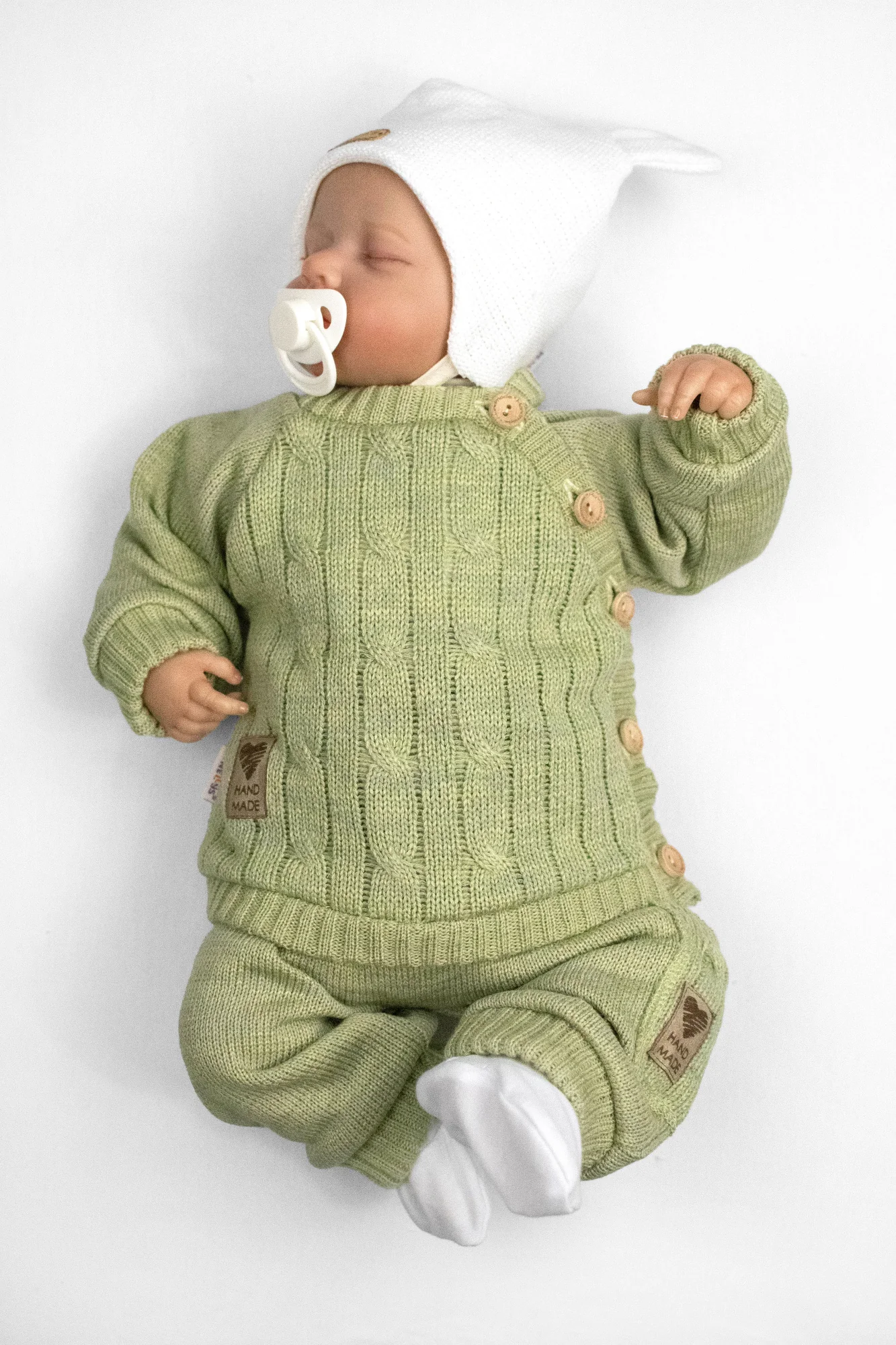 Baby Nellys Rostoucí pletený svetřík a kalhoty s kapsou Hand Made 2D, Nature, olivová