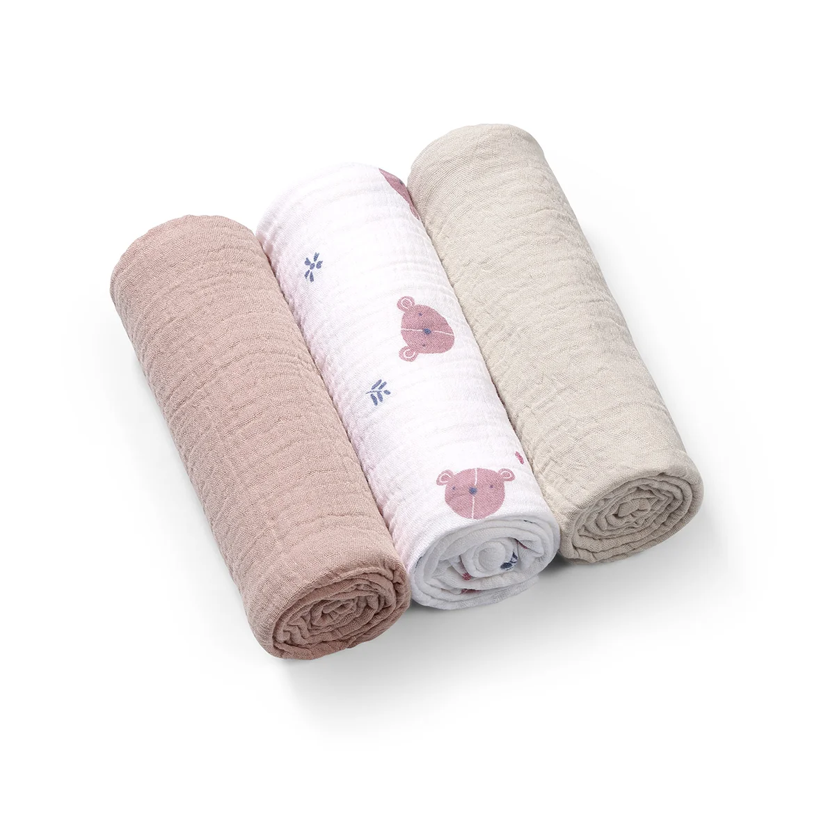 Babyono Mušelínové - super měkké plenky, 3ks 70x70cm - pudrová