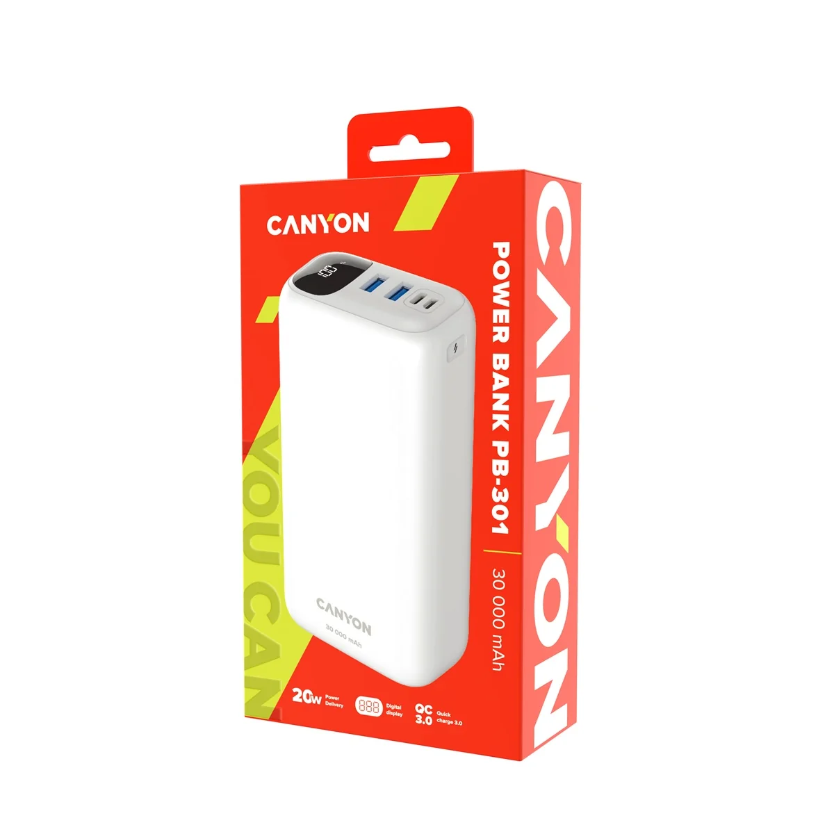 Canyon Power Bank PB-301, 30000mAh, bílá