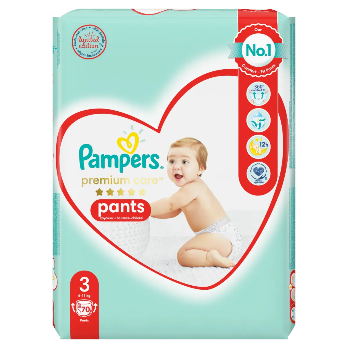Pampers Premium Care Pants vel. 3 dětské plenkové kalhotky 70 ks