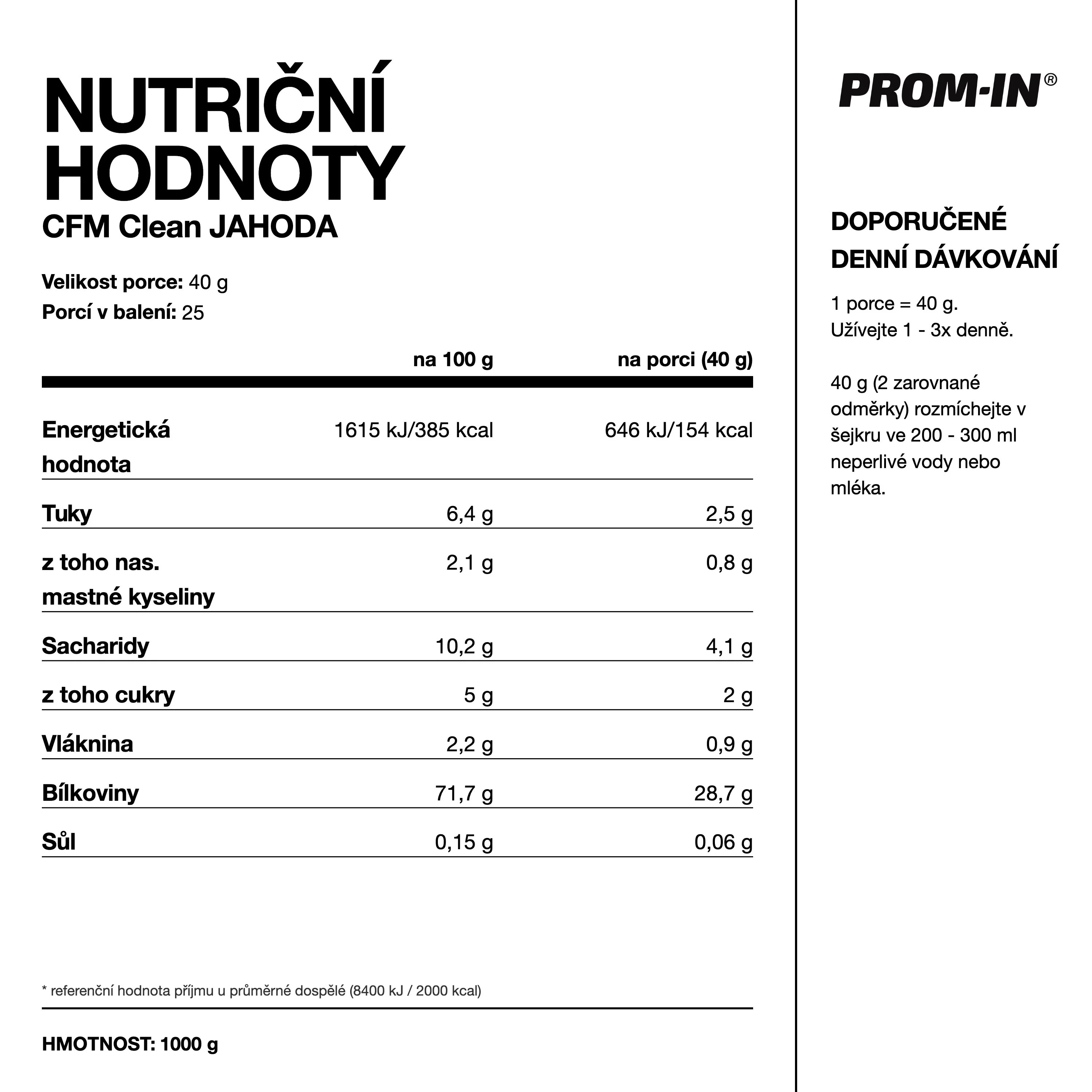 PROM-IN CFM Clean Natural Jahoda 1000 g