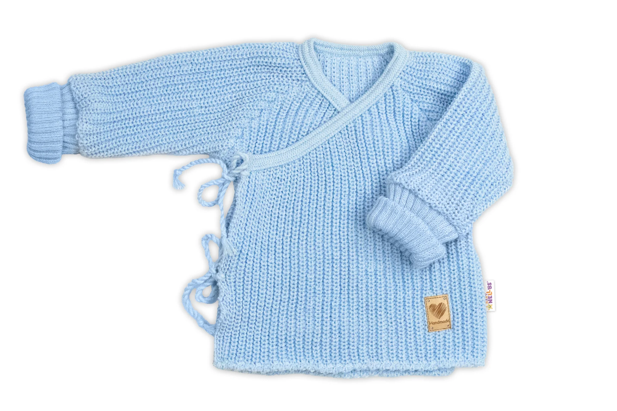 Baby Nellys Kojenecký svetřík, rostoucí, na zavazování na boku - modrá, vel. 62/68