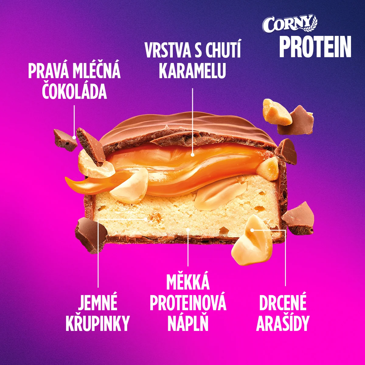 Corny Protein SOFT arašídy-karamel 45 g