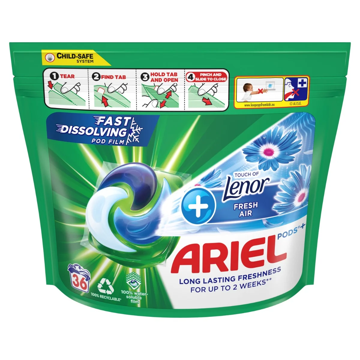 Ariel Touch of Lenor Fresh Air Prací kapsle 36 ks