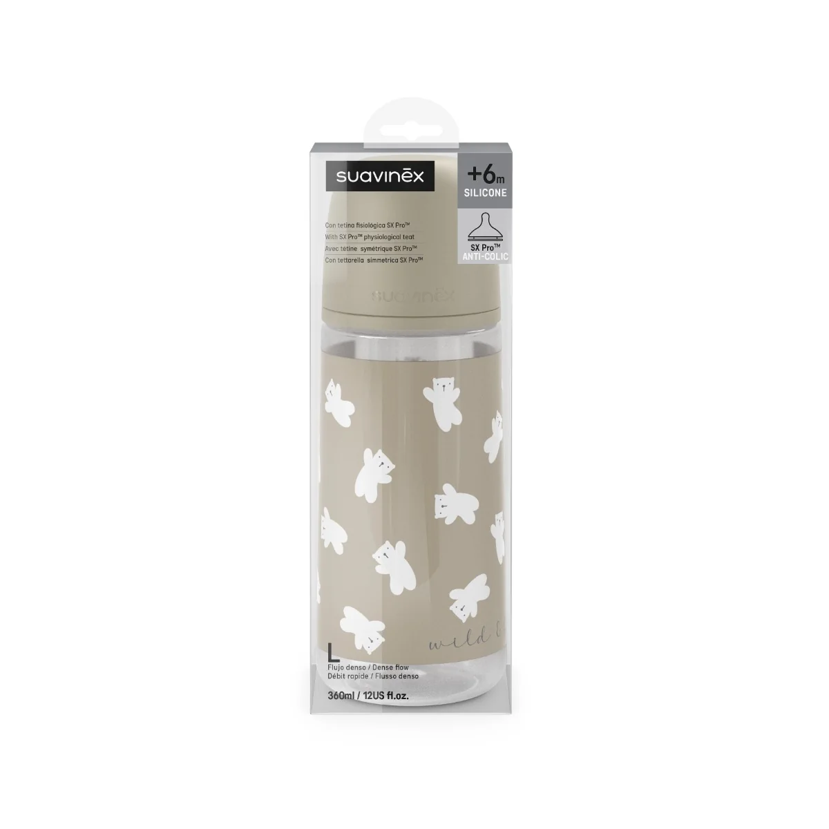 Suavinex Kojenecká láhev WILD&FREE L 360 ml 1 ks hnědá