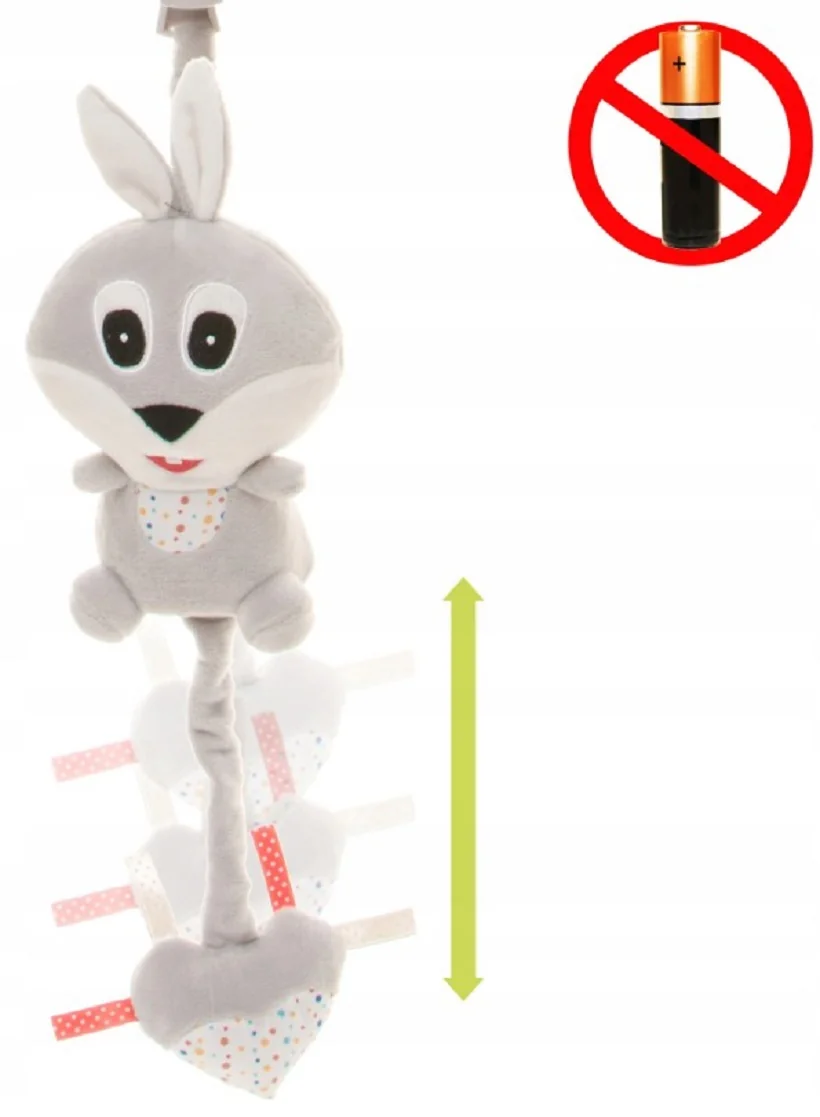 4 BABY Závěsná plyšová hračka s melodií, Rabbit, šedá