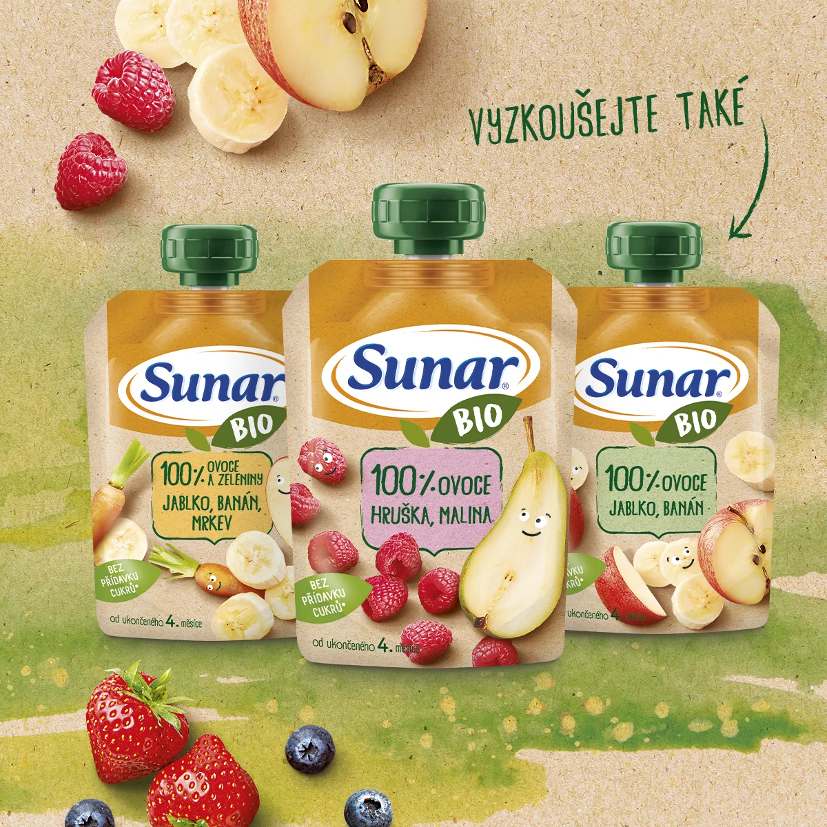 Sunar BIO Jablko, jahoda, borůvka kapsička 100 g