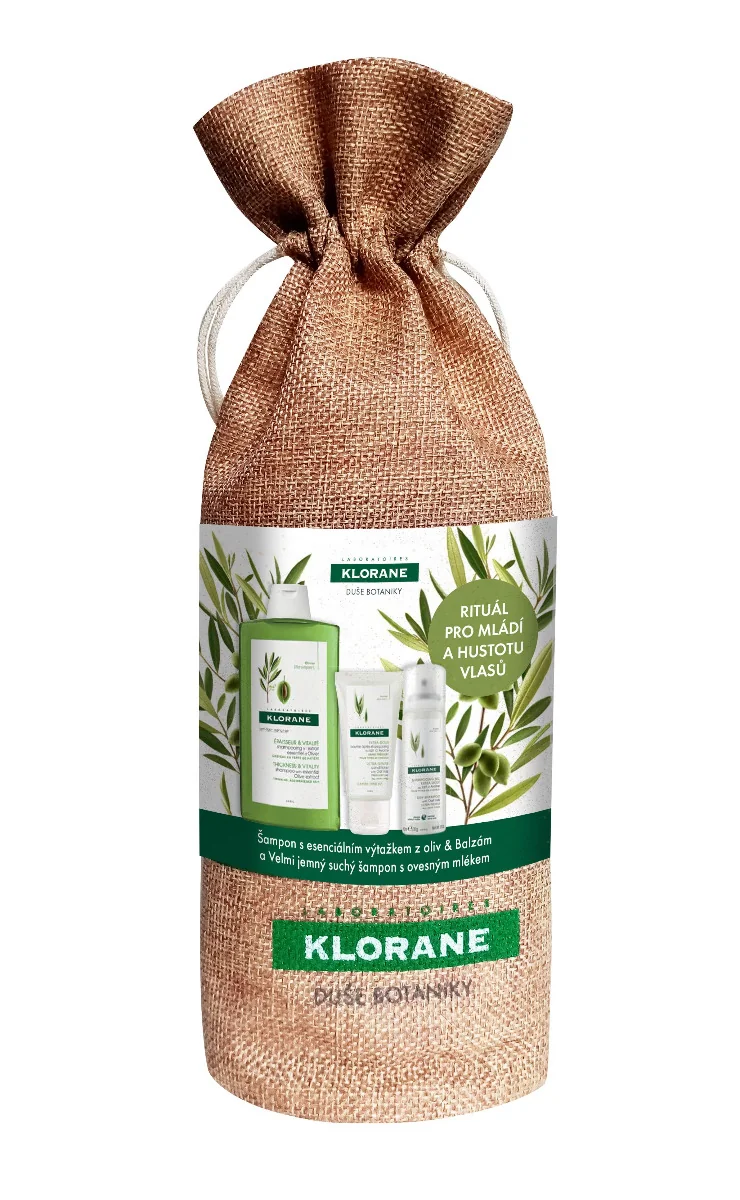 KLORANE Xmass set Olivy šampon 400 ml + balzám oves 50 ml + suchý šampon oves 50 ml