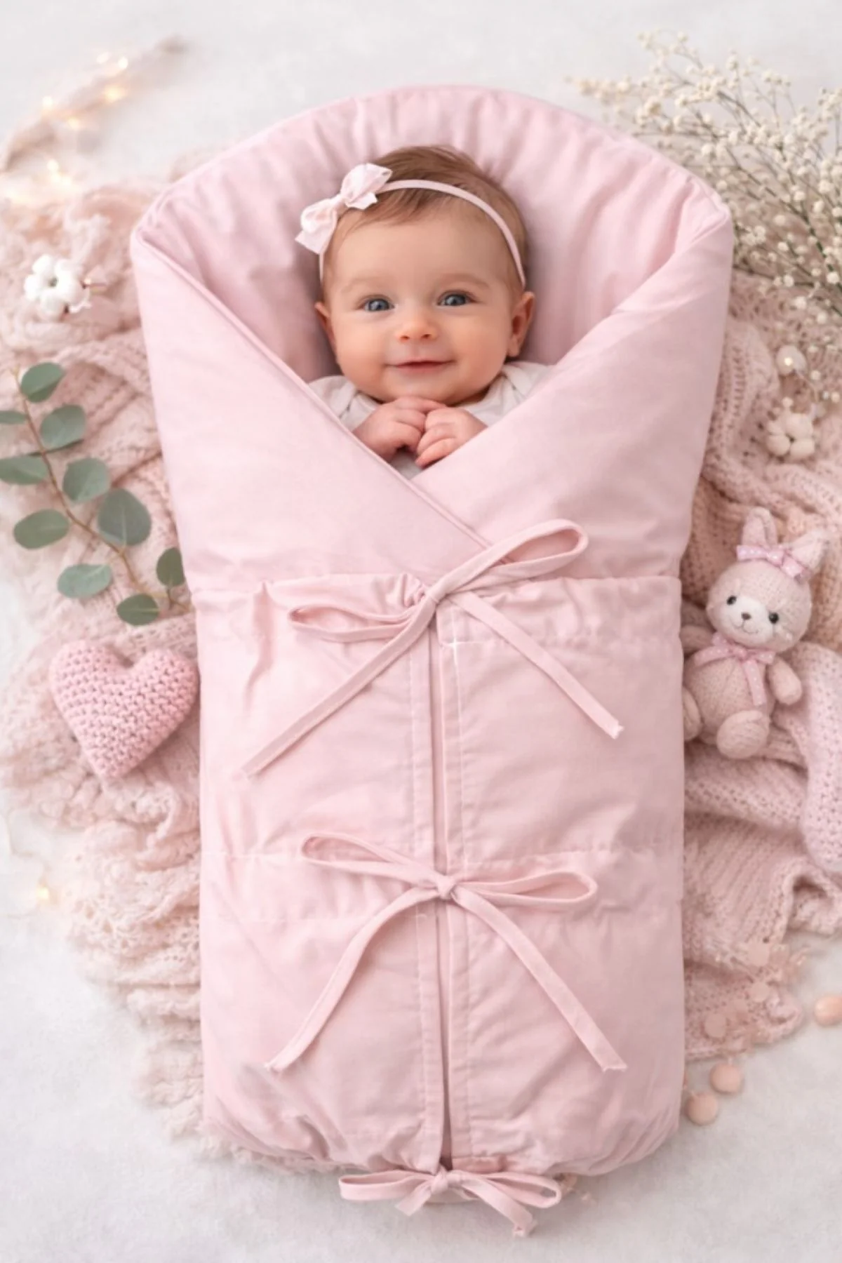 Baby Nellys Klasická retro zavinovačka NATURE šněrovací s výplní - pudrová