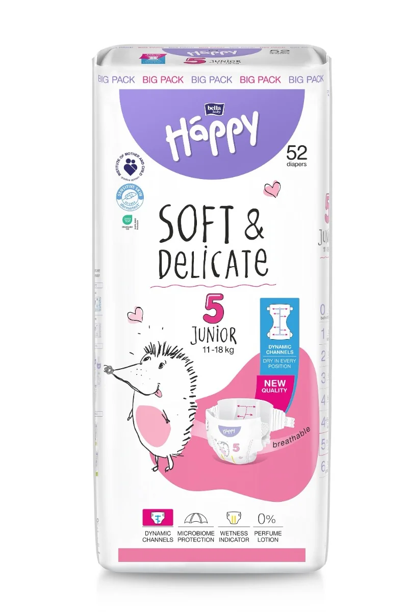 Bella Baby Happy Soft&Delicate 5 Junior 11–18 kg dětské pleny 52 ks