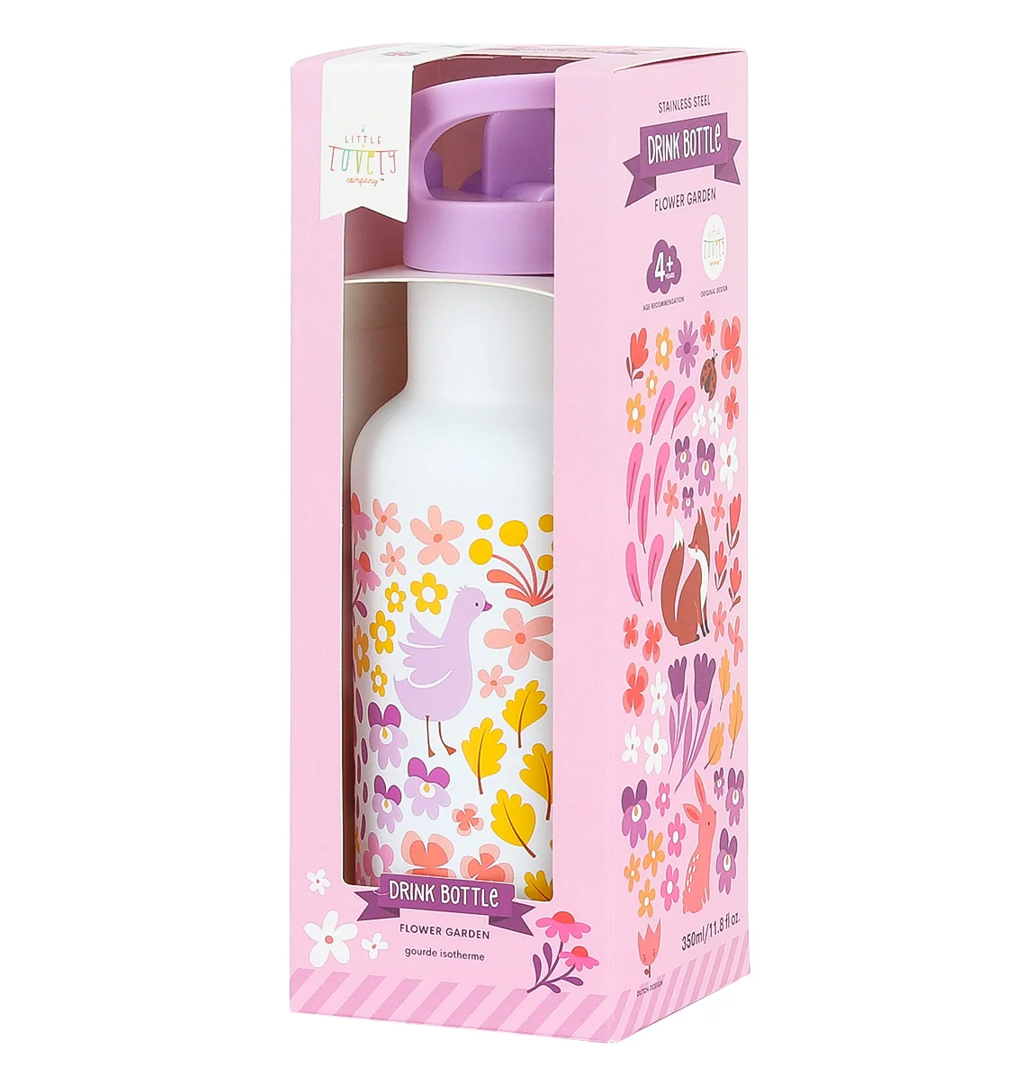A Little Lovely Company nerezová láhev na pití, 350 ml - květinová zahrada