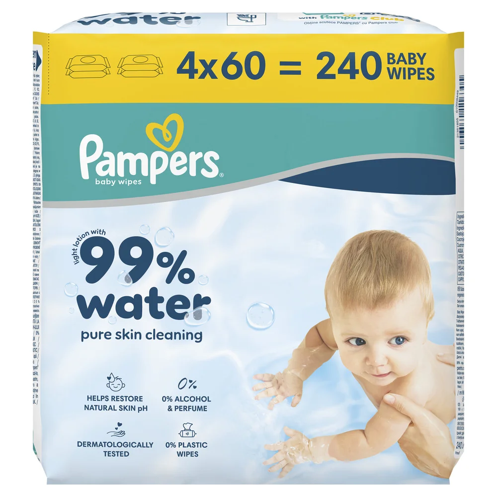 Pampers 99 % Water dětské čisticí ubrousky 4x60 ks