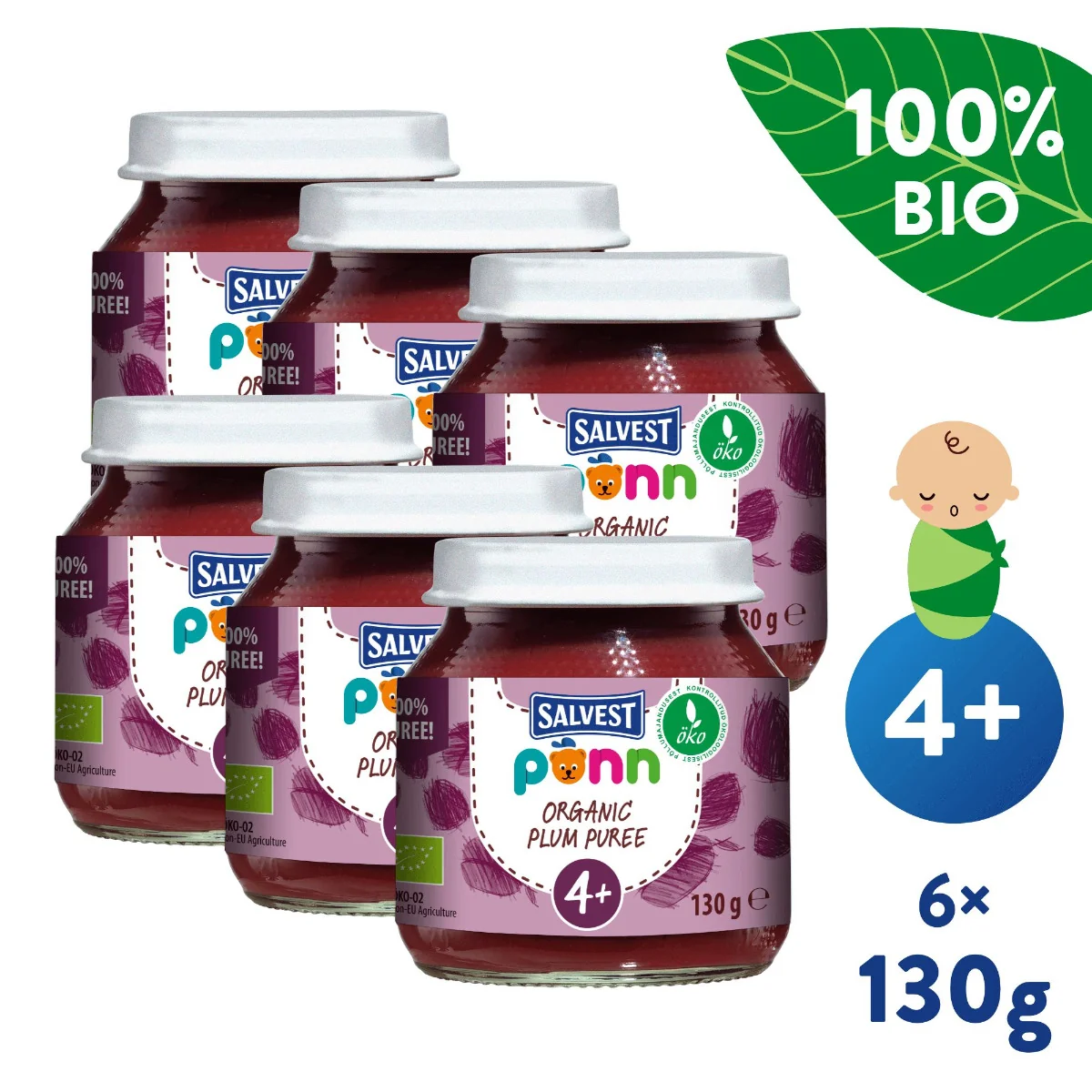 SALVEST Põnn BIO Švestka 100% 6x130 g