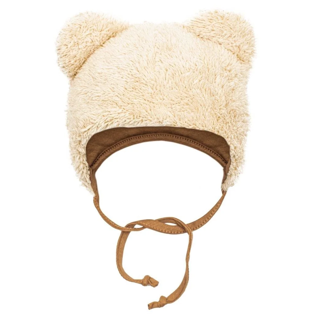New Baby Zimní kojenecká čepička s šátkem na krk Teddy bear béžová, vel. 80 (9-12m)