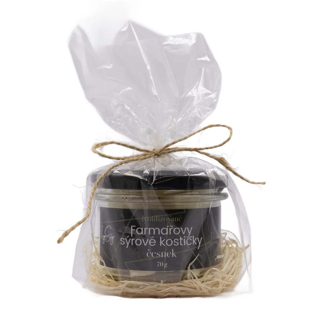 Lyopotraviny Farmářovy sýrové kostičky - česnek, 70 g, Dárkové balení