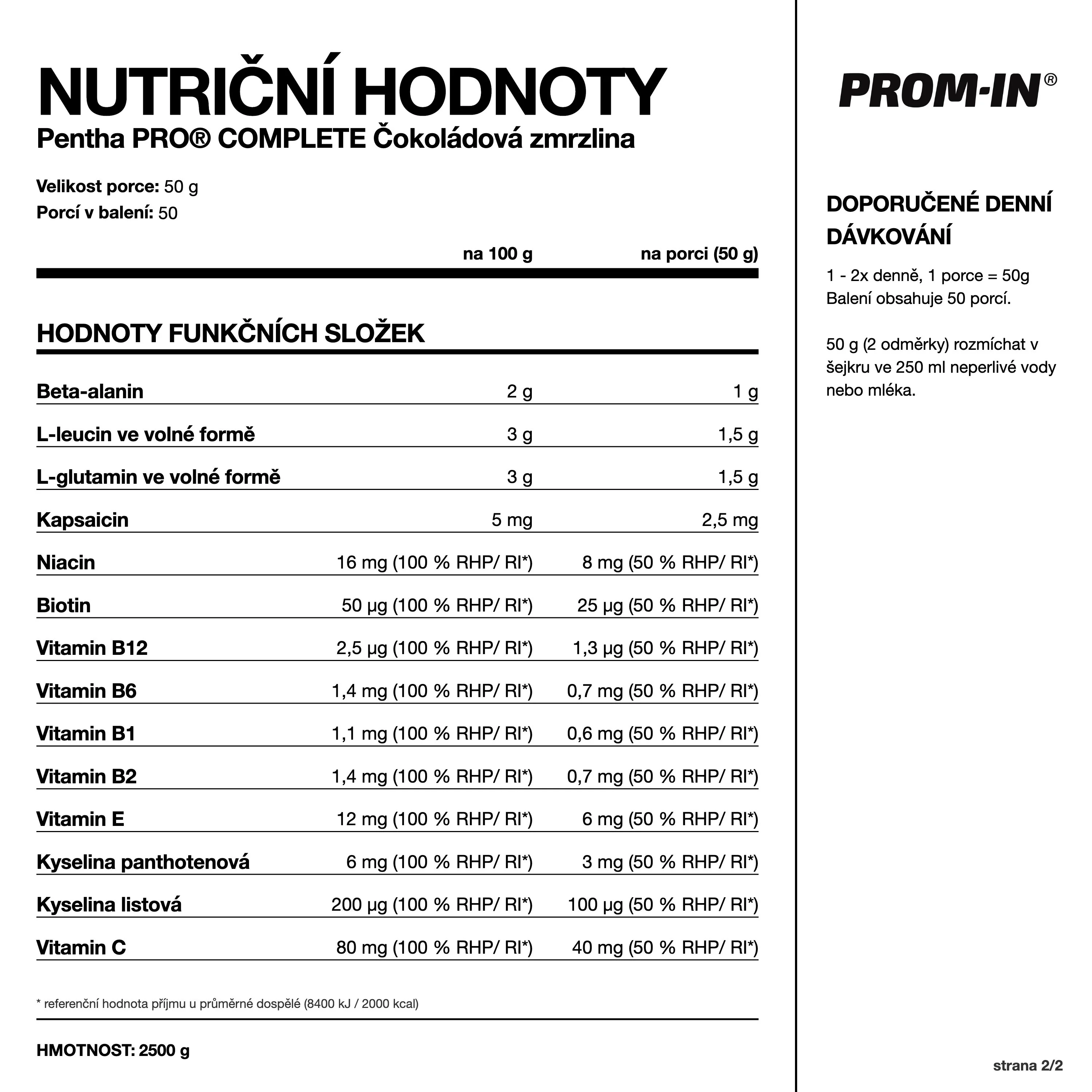 PROM-IN Pentha Pro® Complete Čokoláda 2500 g