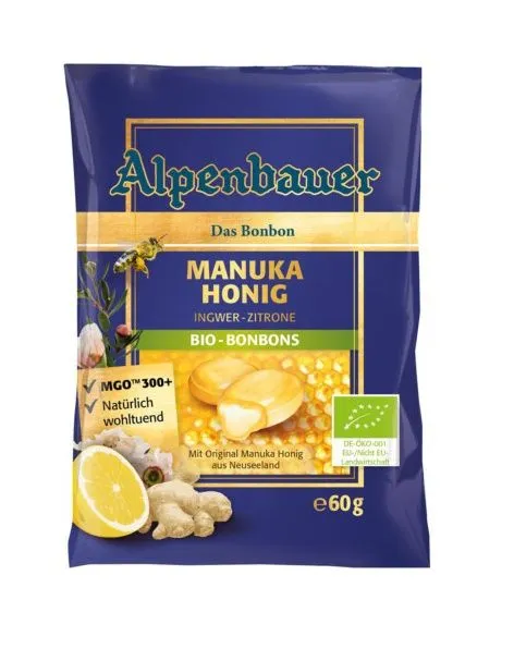 Alpenbauer Bonbóny Manukový med - zázvor - citron BIO 60 g