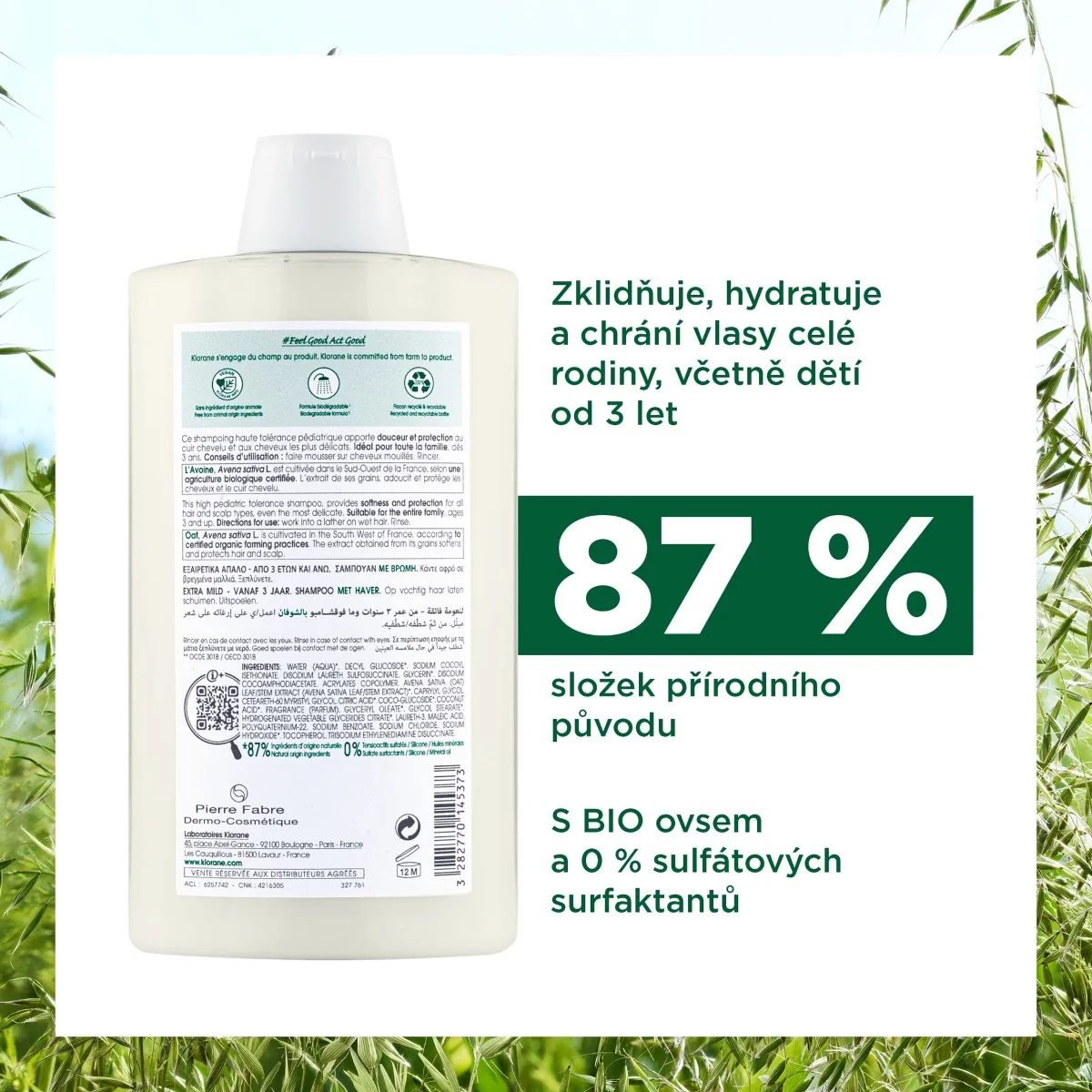 KLORANE Šampon s ovesným mlékem 400 ml