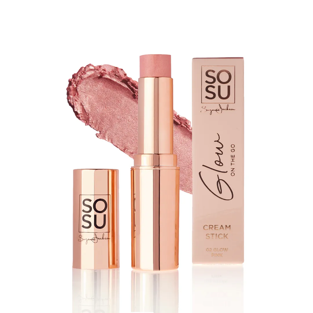 SOSU Cosmetics Glow on the go tvářenka v tyčince se třpytkami Pink 7 g