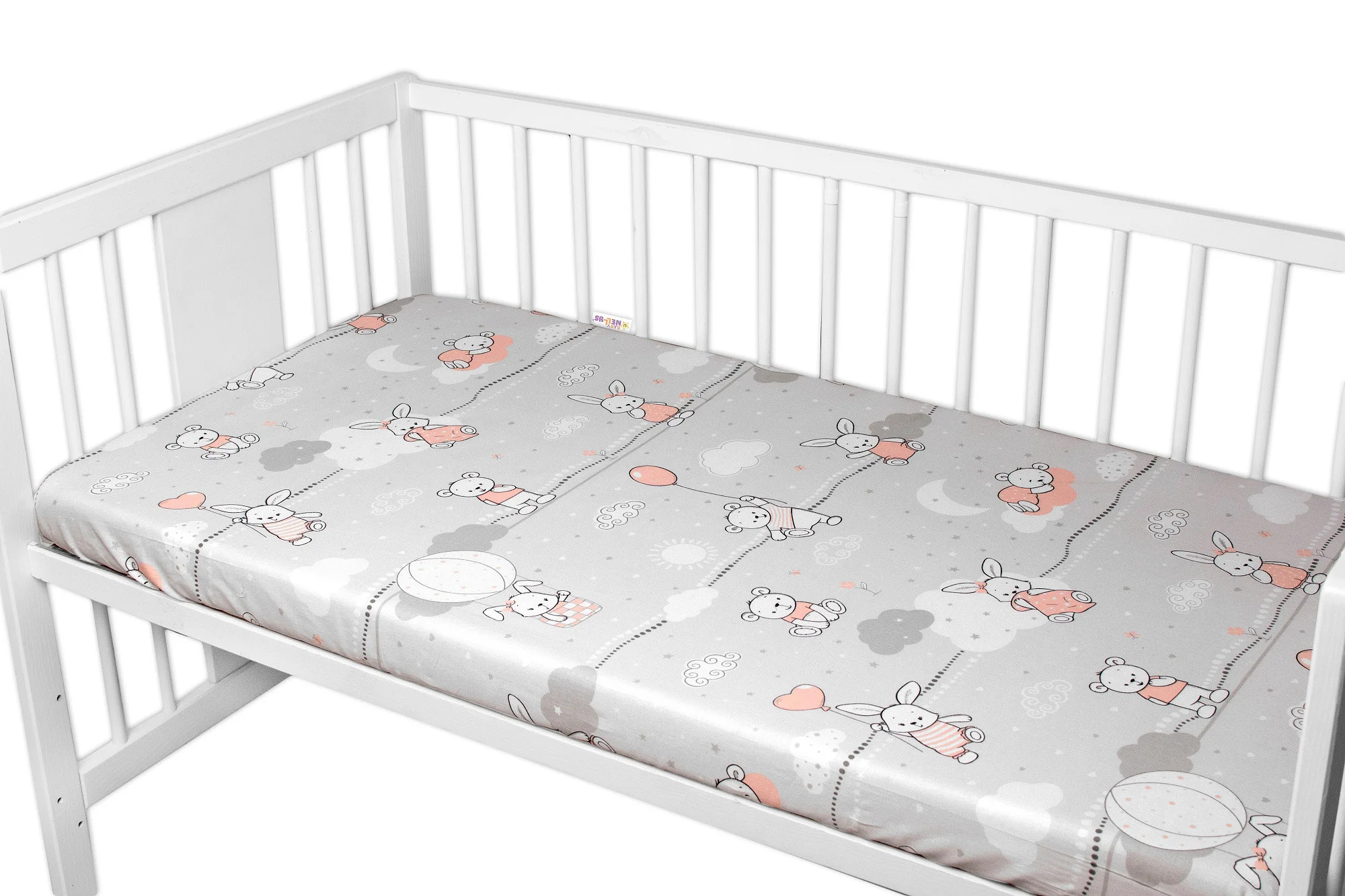 Baby Nellys Prostěradlo do postýlky 140x70cm, bavlna Premium, Good night Animals GIRL, šedé