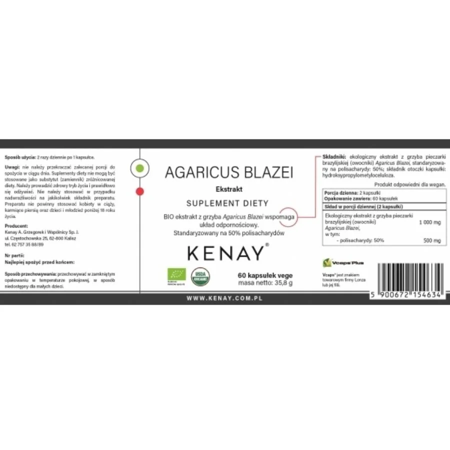 Kenay Agaricus blazei brazilská houba 60 kapslí