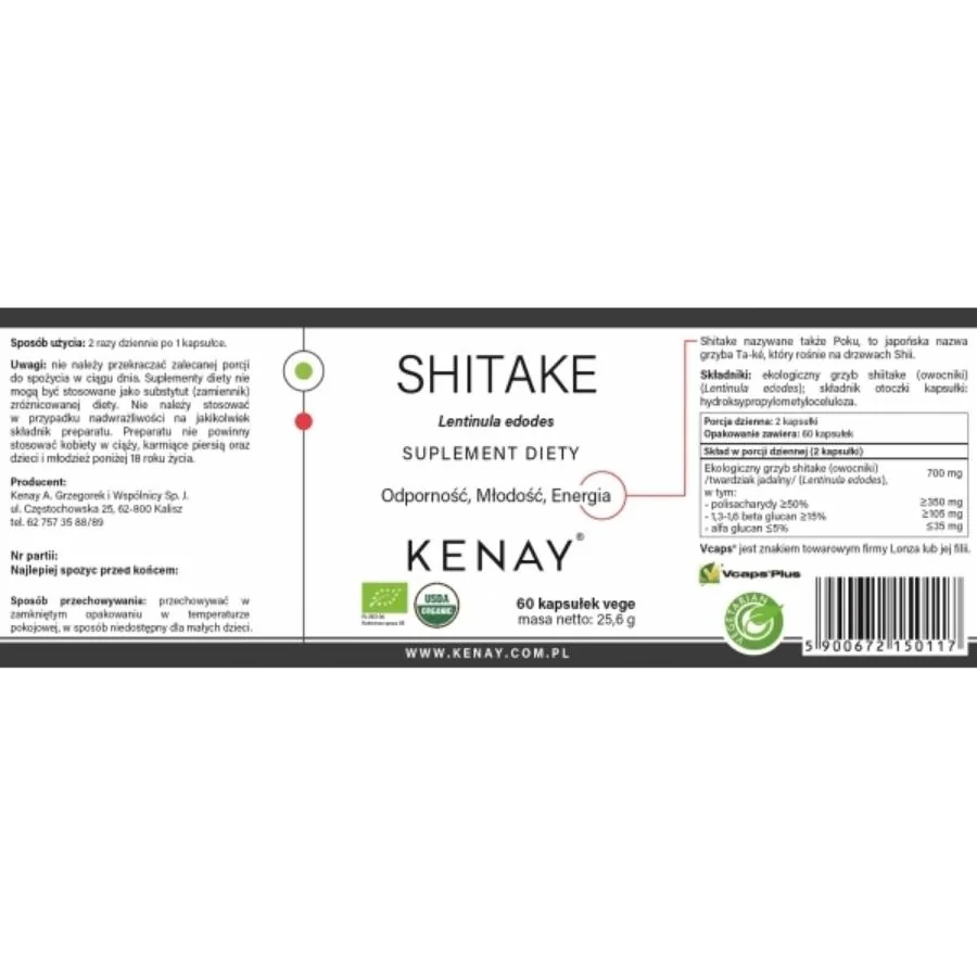 Kenay Shiitake bio 60 kapslí