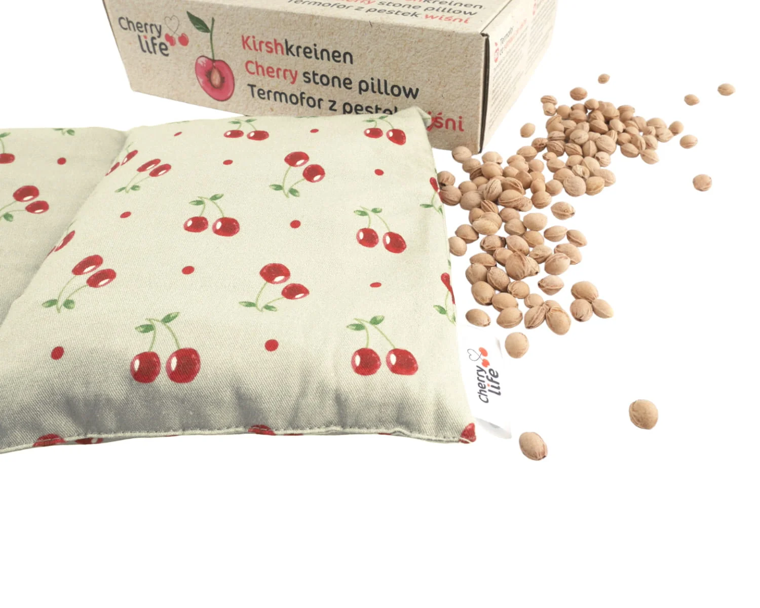 BocioLand Tříkomorový nahřívací pás s třešňovými pecičkami, termofor - Cherry life, ecru