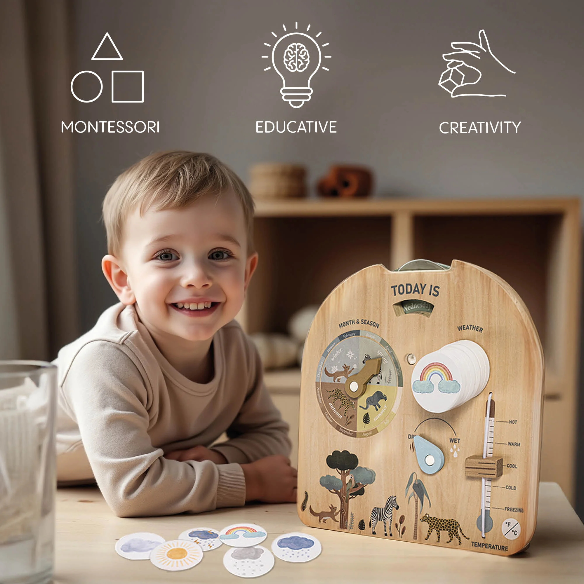 Zopa Dřevěná Montessori deska Počasí
